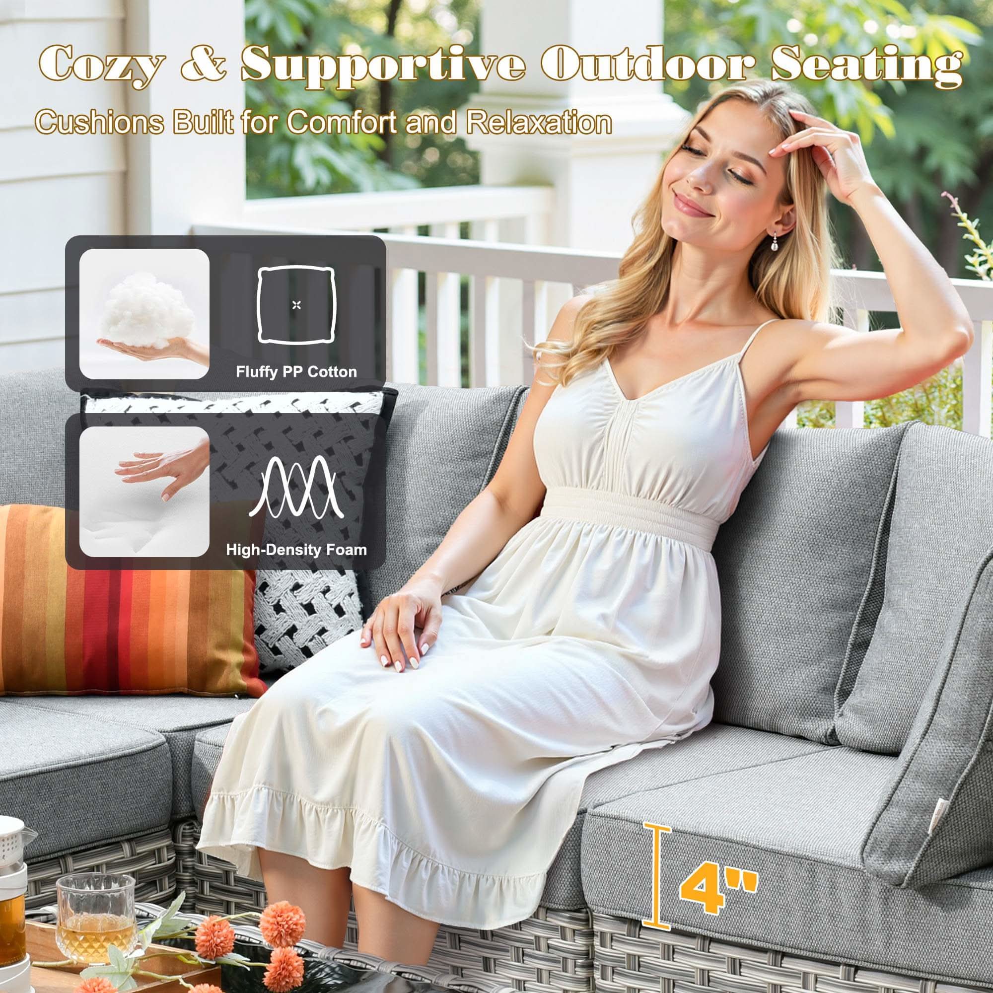 OVIOS Outdoor Wicker Patio Conversation Set for Patio Backyard