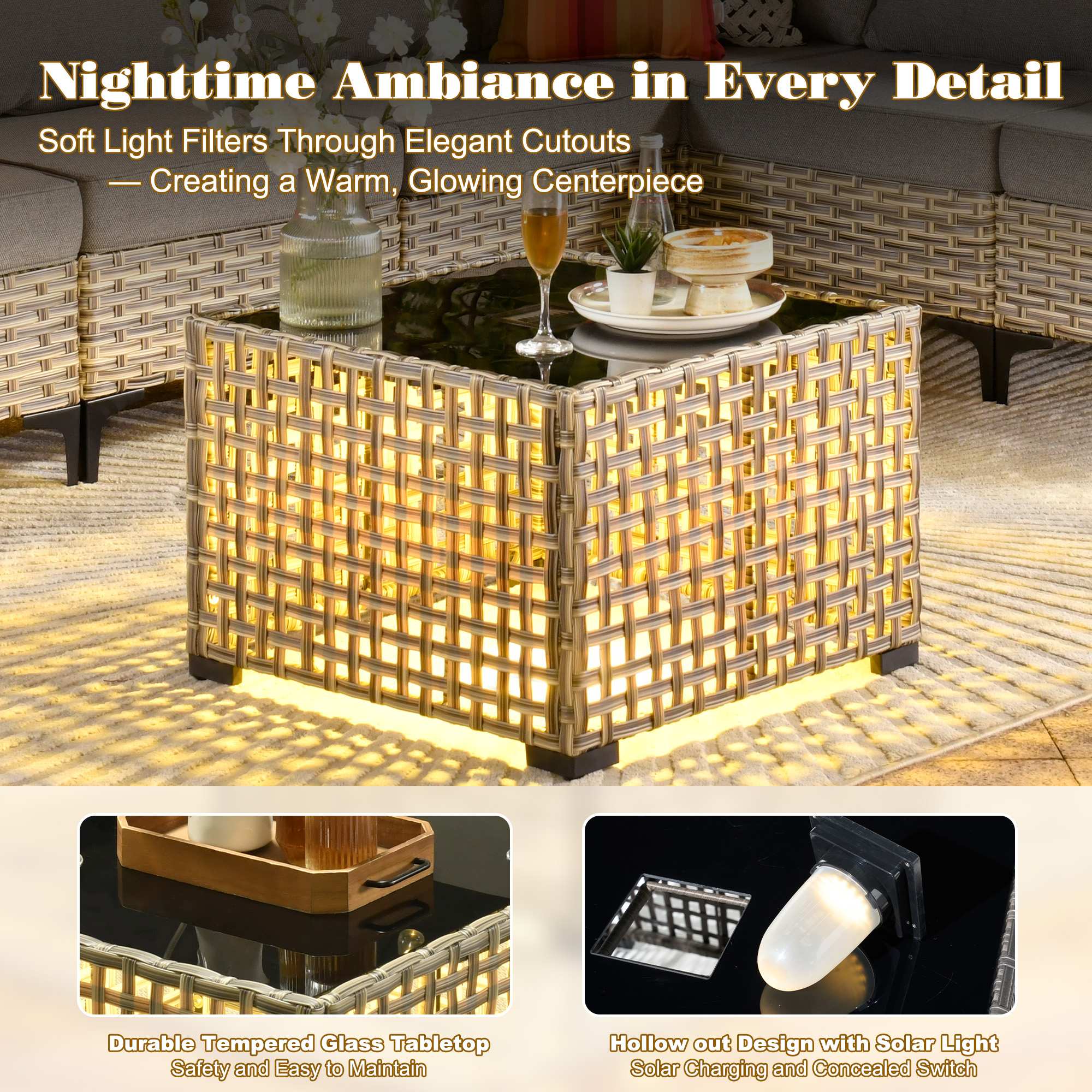 OVIOS Outdoor Wicker Patio Conversation Set for Patio Backyard