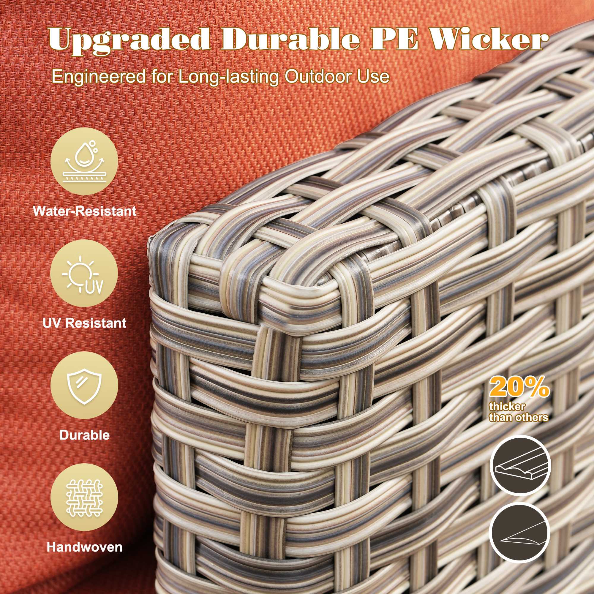 OVIOS Outdoor Wicker Patio Conversation Set for Patio Backyard