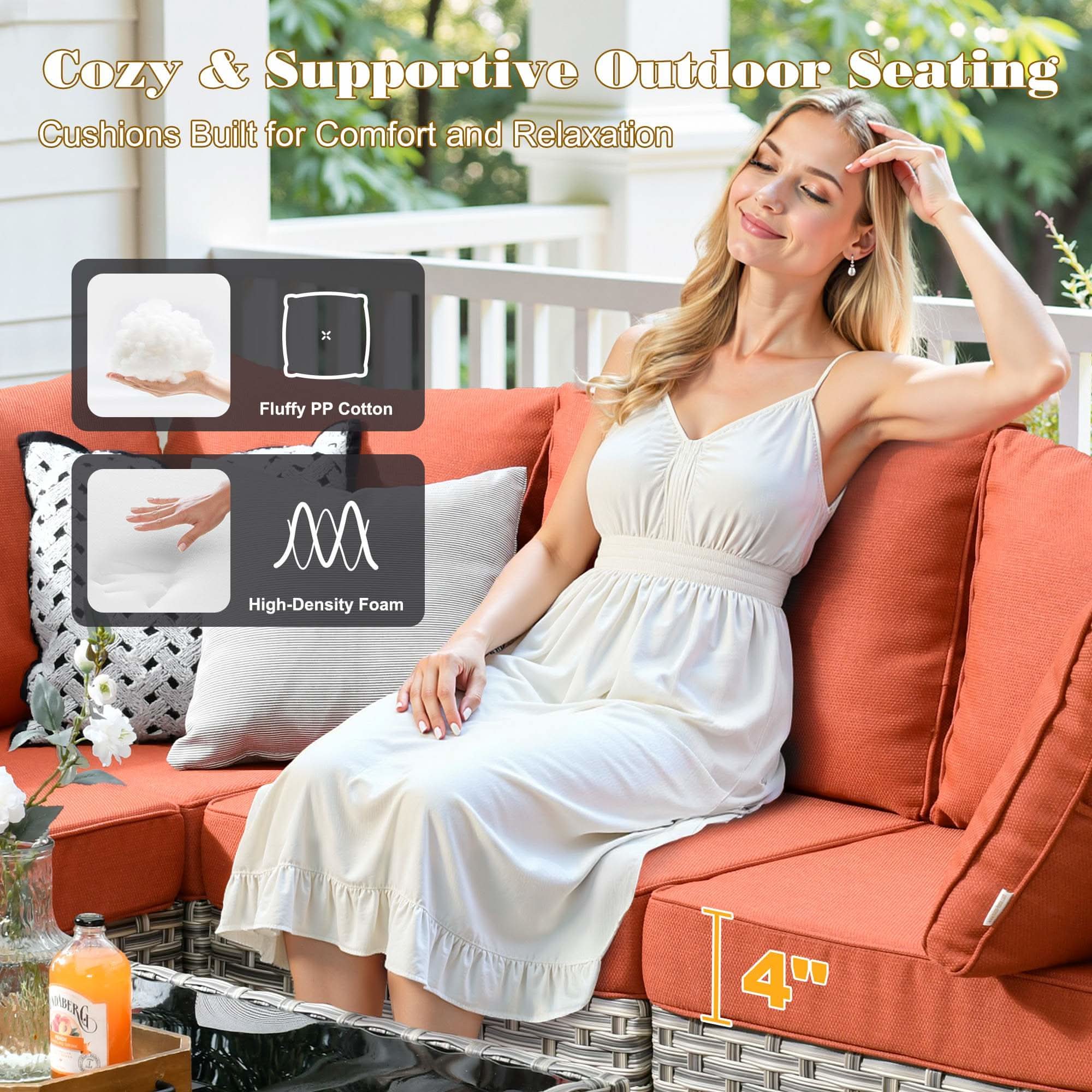 OVIOS Outdoor Wicker Patio Conversation Set for Patio Backyard