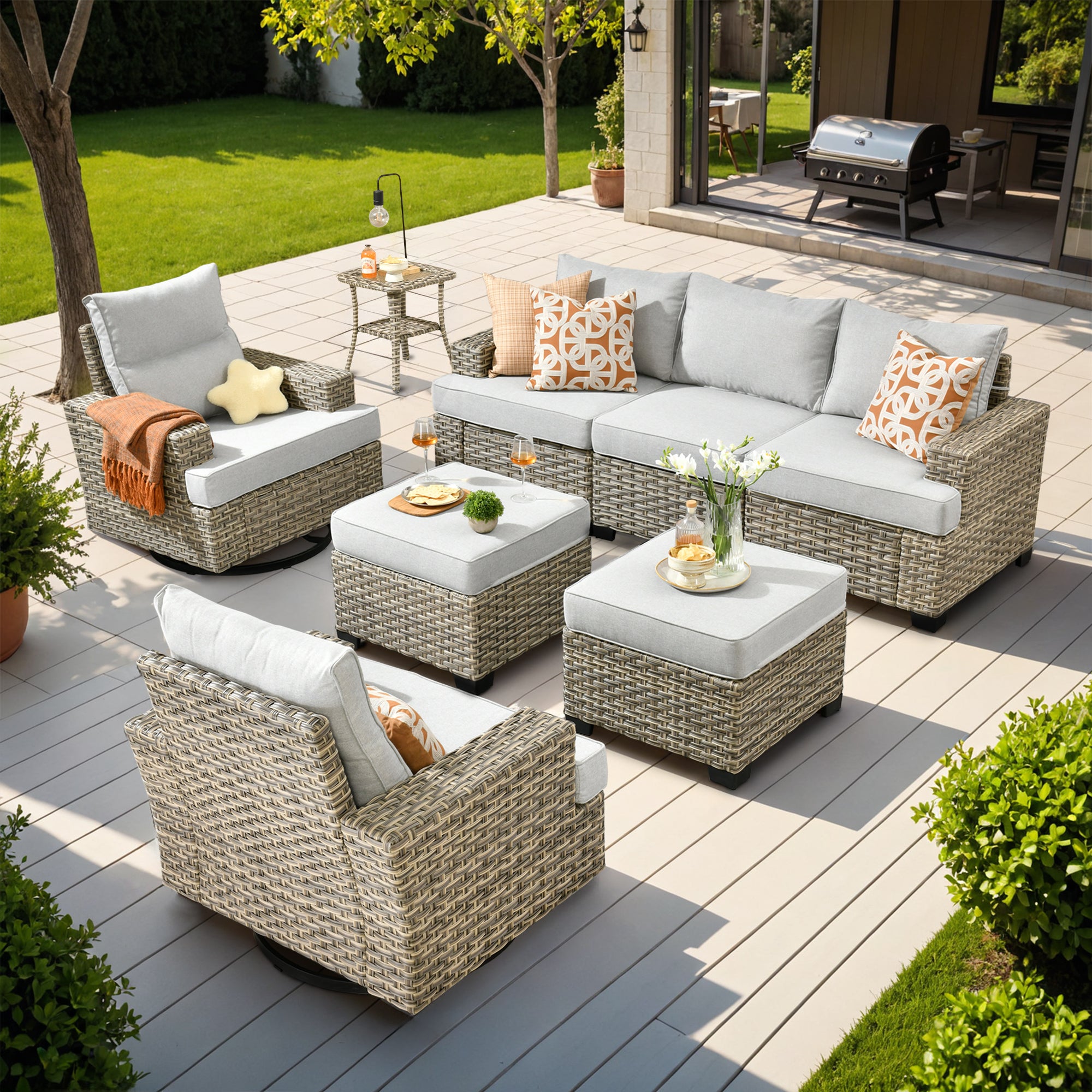 TBS Series - Sectional Patio Furniture Set 8-Piece, Included Swivel Chair