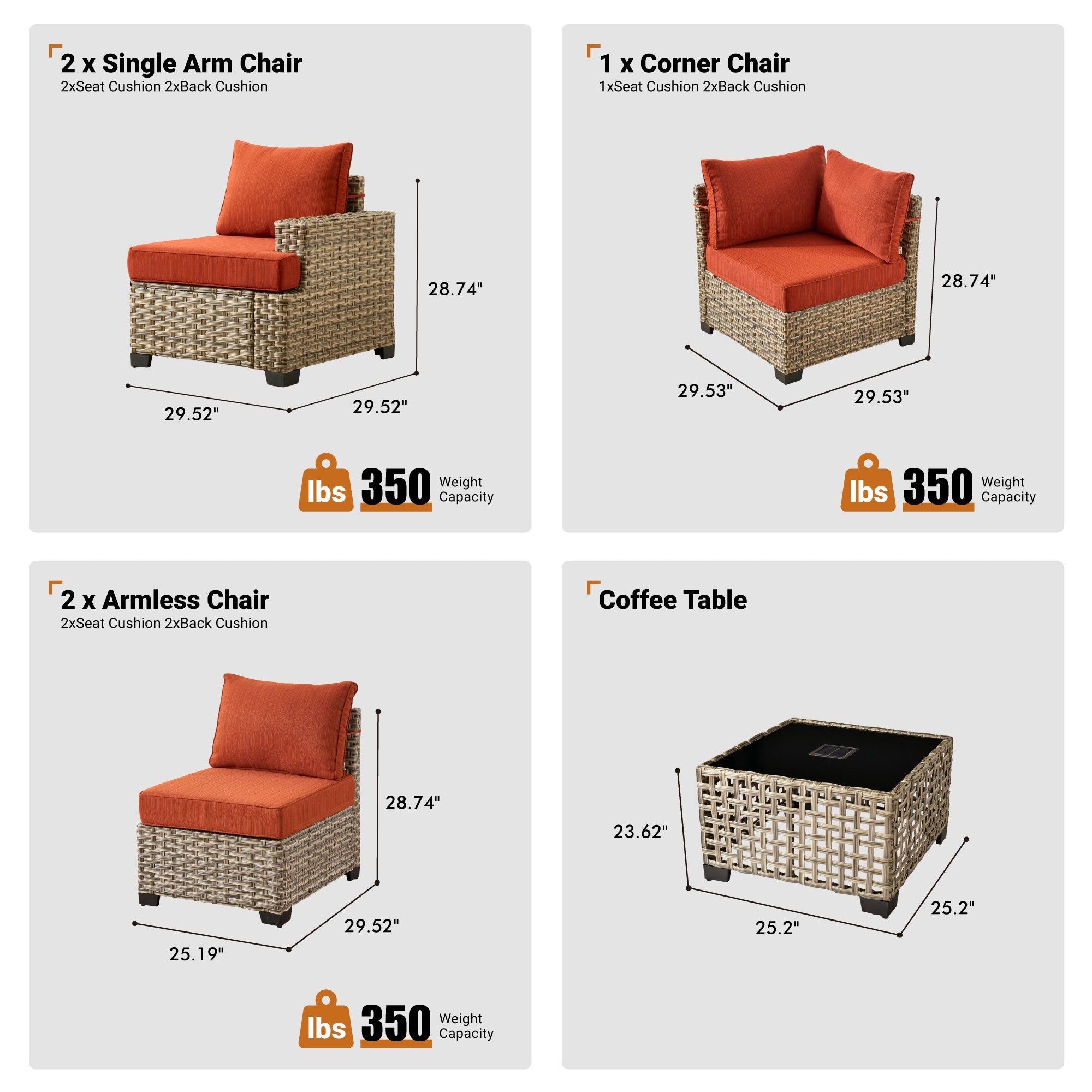 TBS Series - Sectional Patio Furniture Set 8-Piece