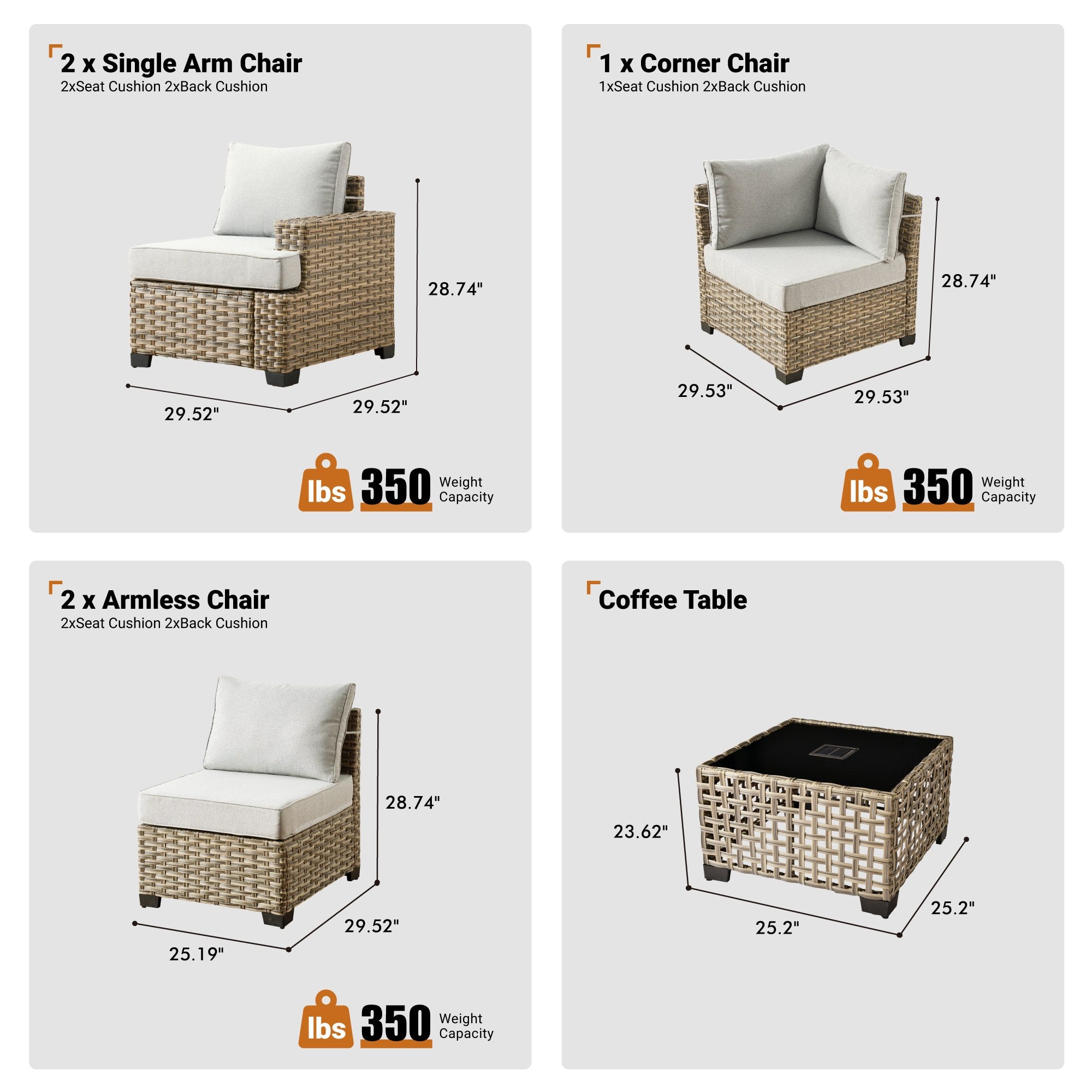 TBS Series - Sectional Patio Furniture Set 8-Piece