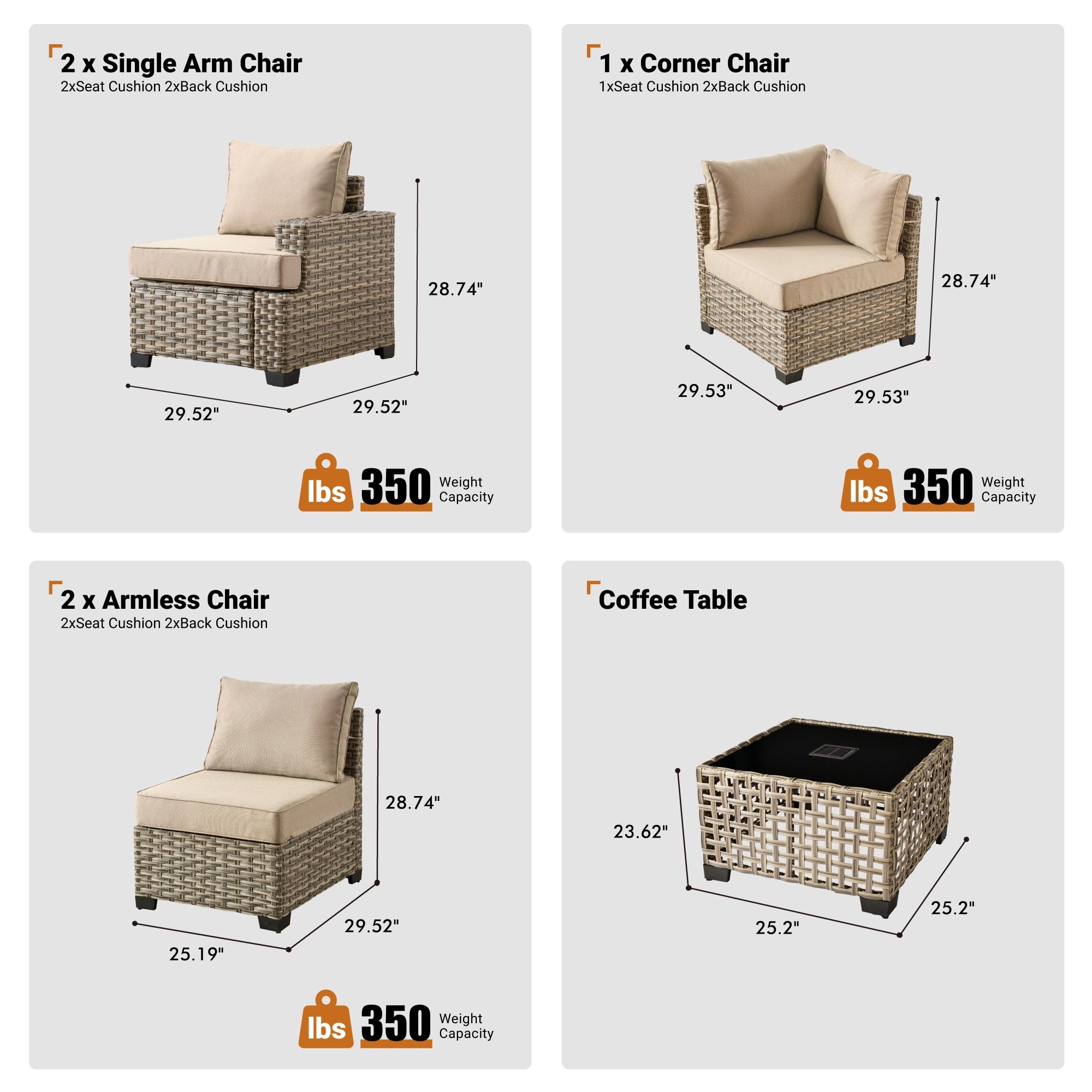 TBS Series - Sectional Patio Furniture Set 8-Piece
