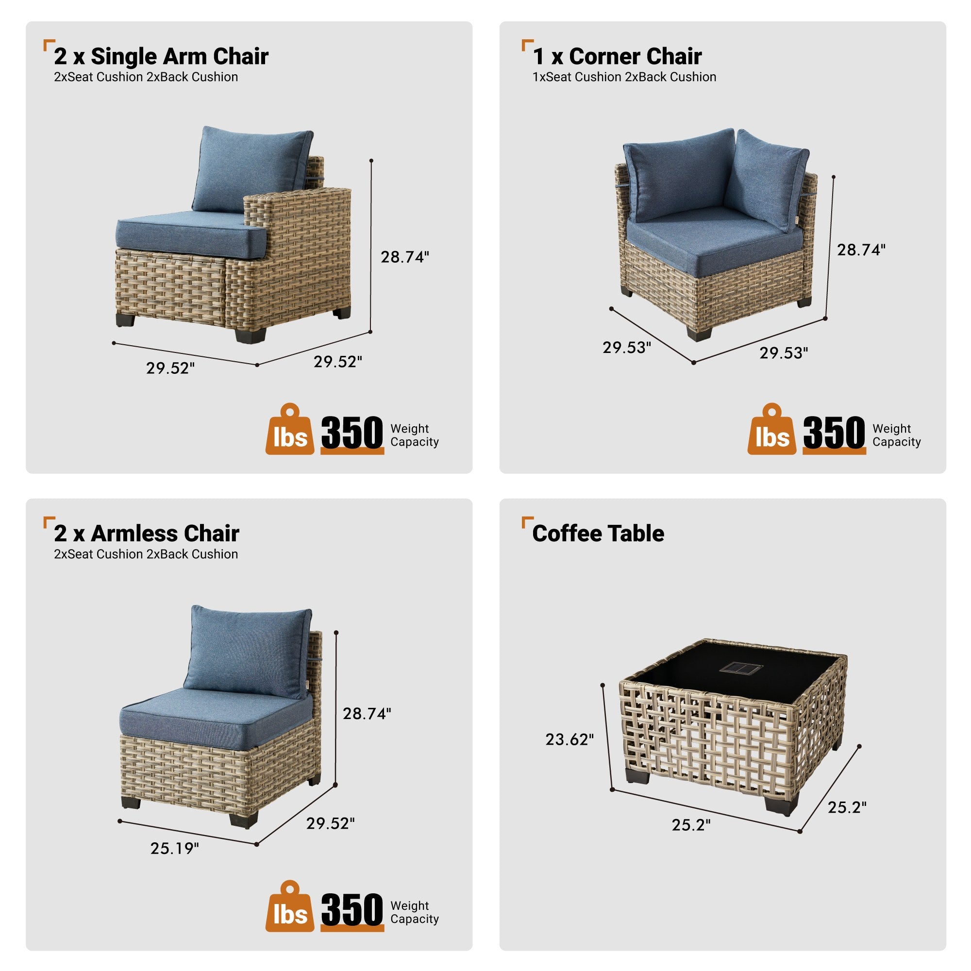 TBS Series - Sectional Patio Furniture Set 8-Piece