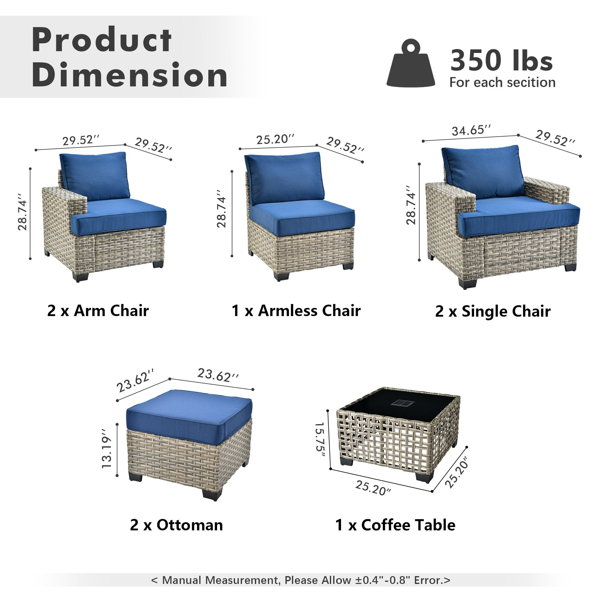 TBS Series - Sectional Patio Furniture Set 8-Piece