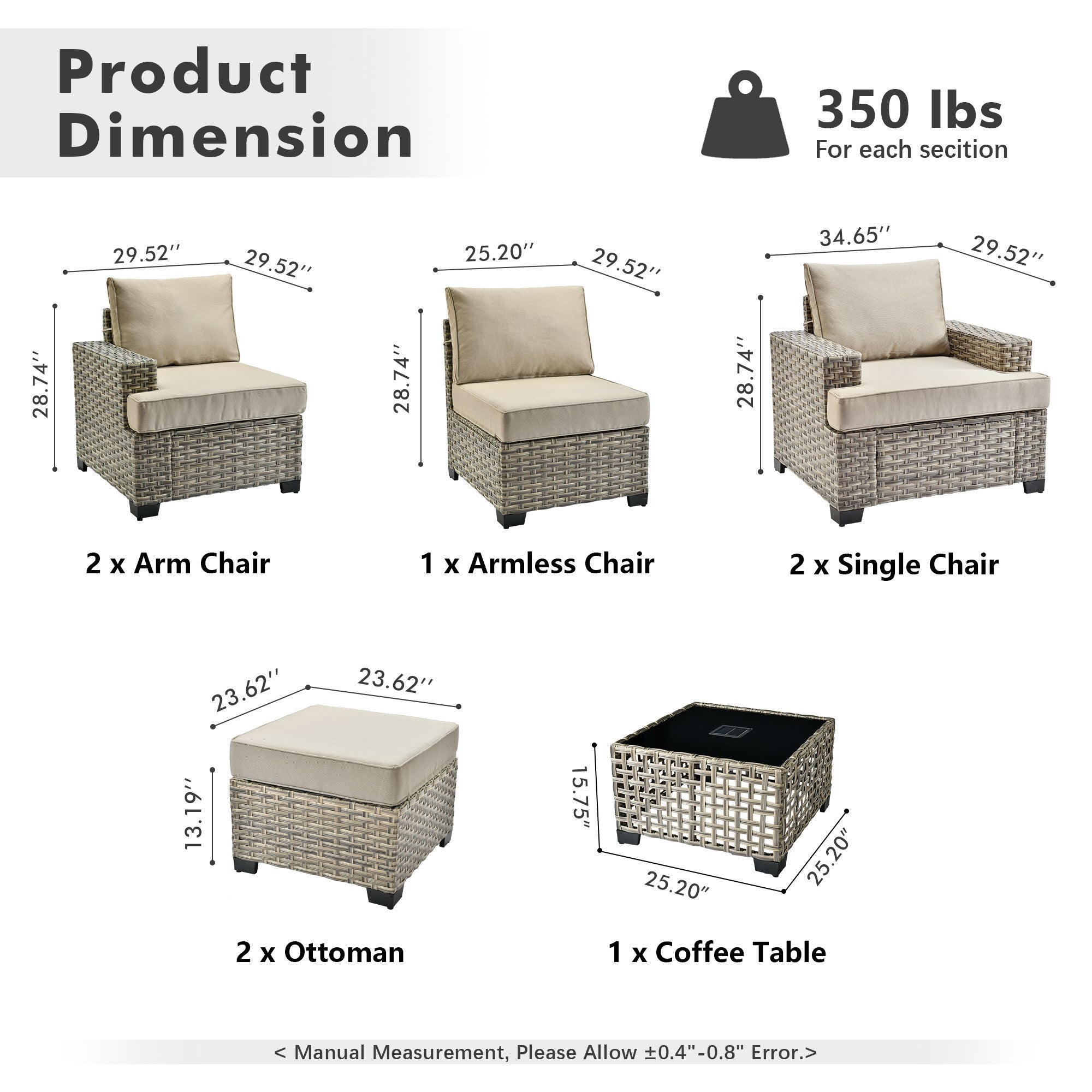 TBS Series - Sectional Patio Furniture Set 8-Piece