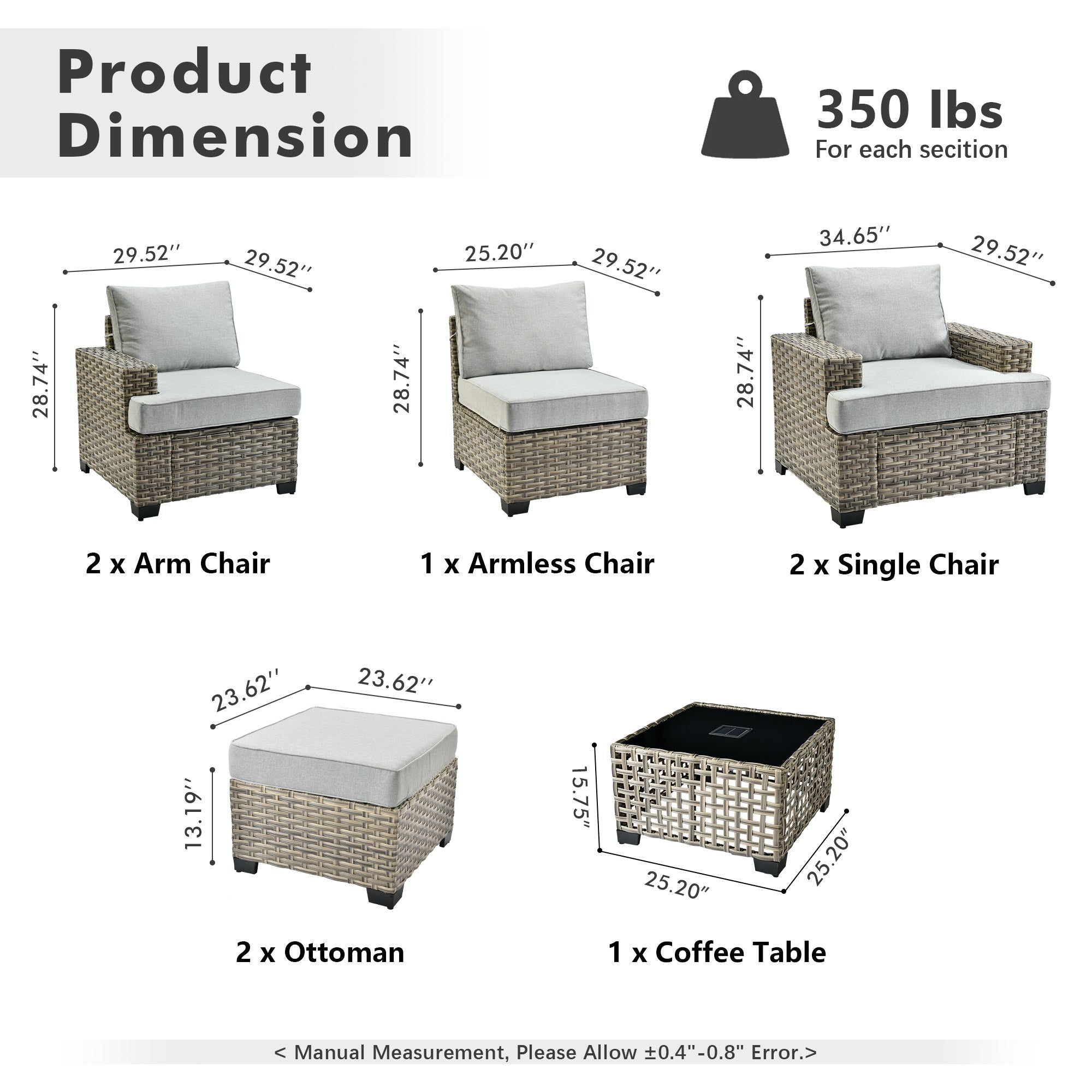 TBS Series - Sectional Patio Furniture Set 8-Piece