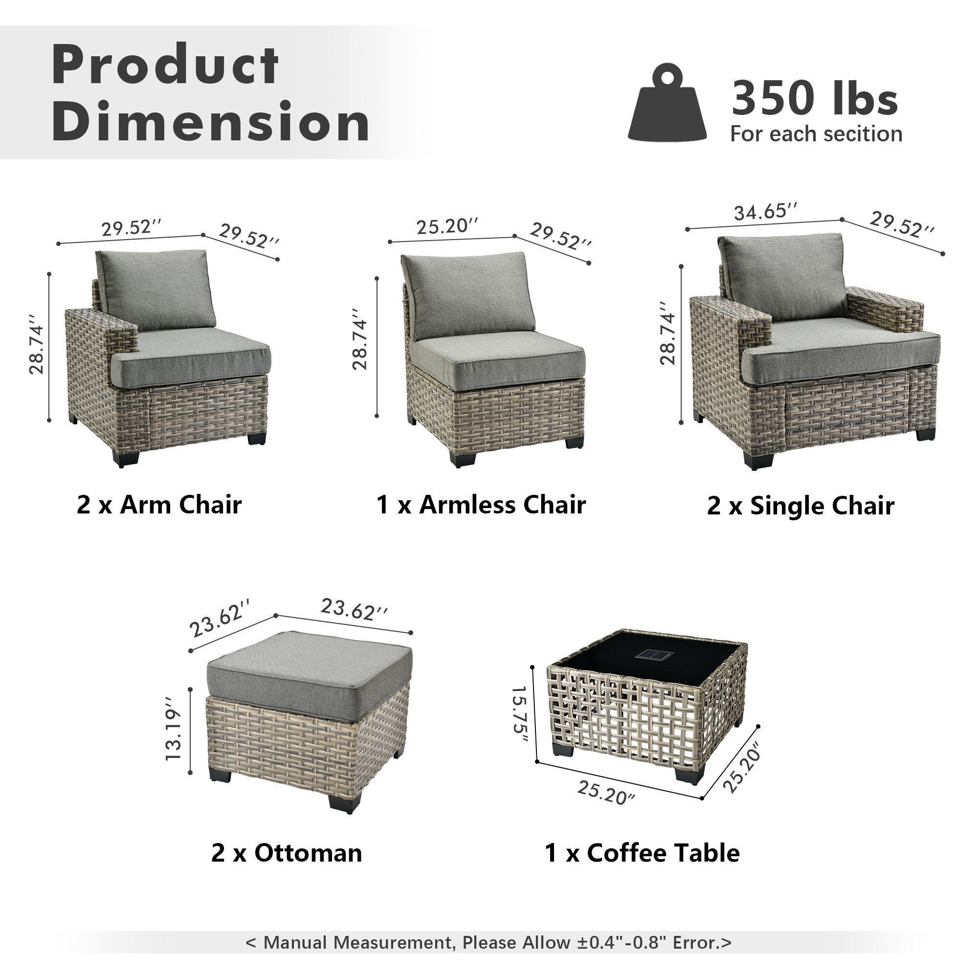 TBS Series - Sectional Patio Furniture Set 8-Piece