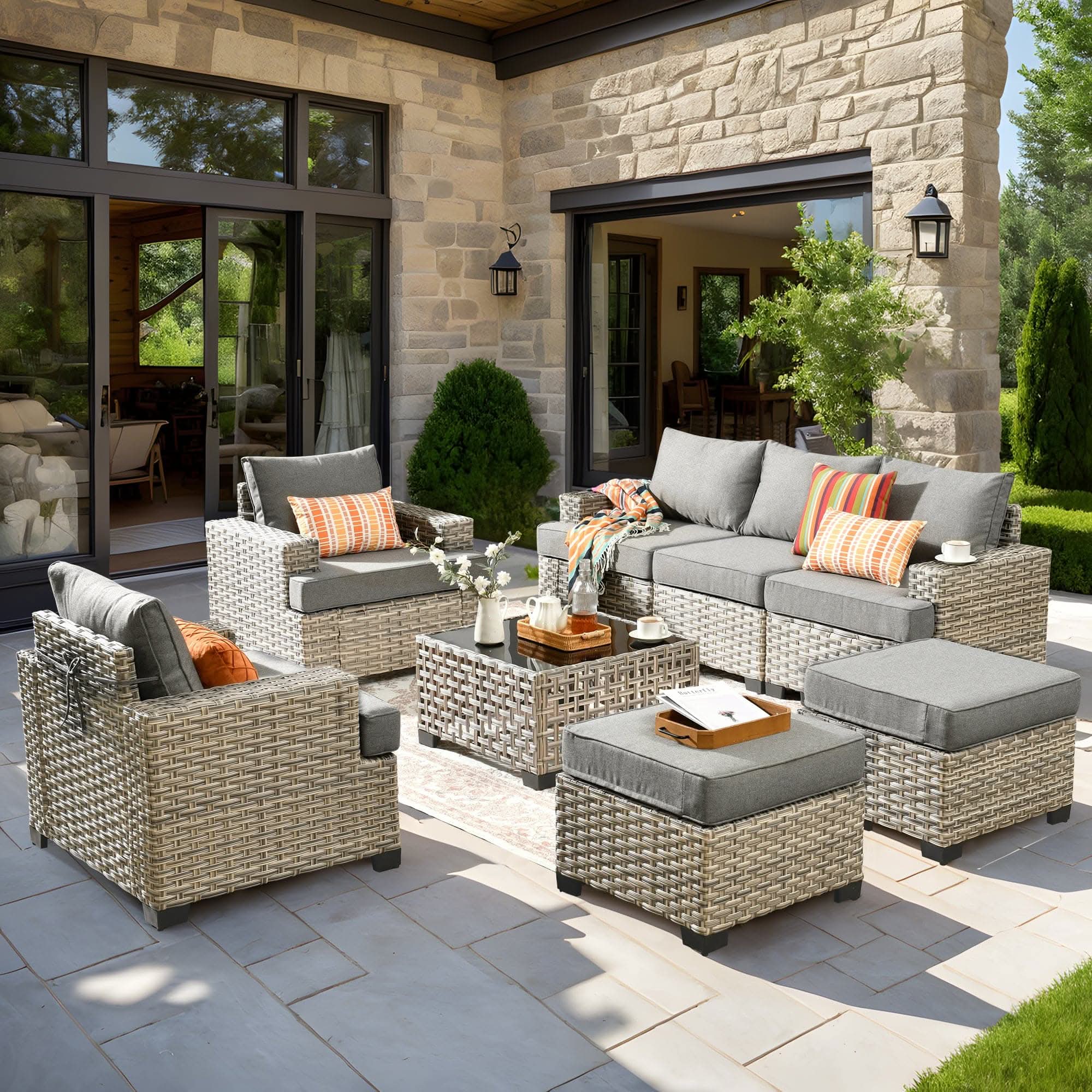 #Color_Coffee Wicker Dark Grey Cushion