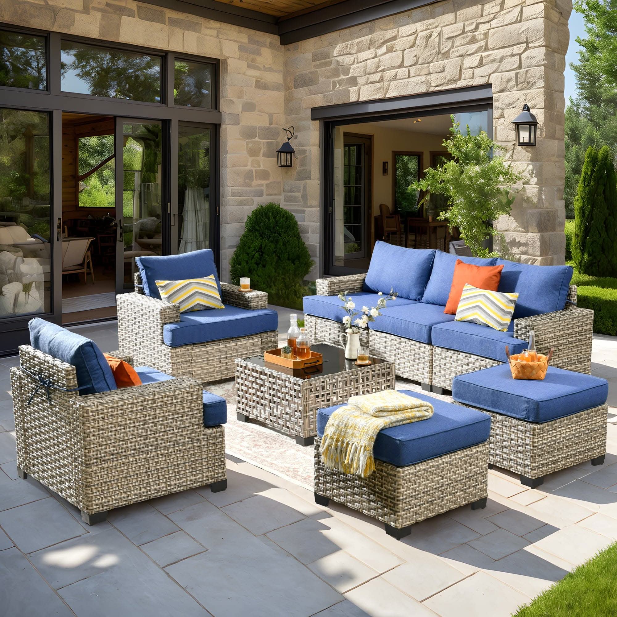 #Color_Coffee Wicker Diamond Blue Cushion