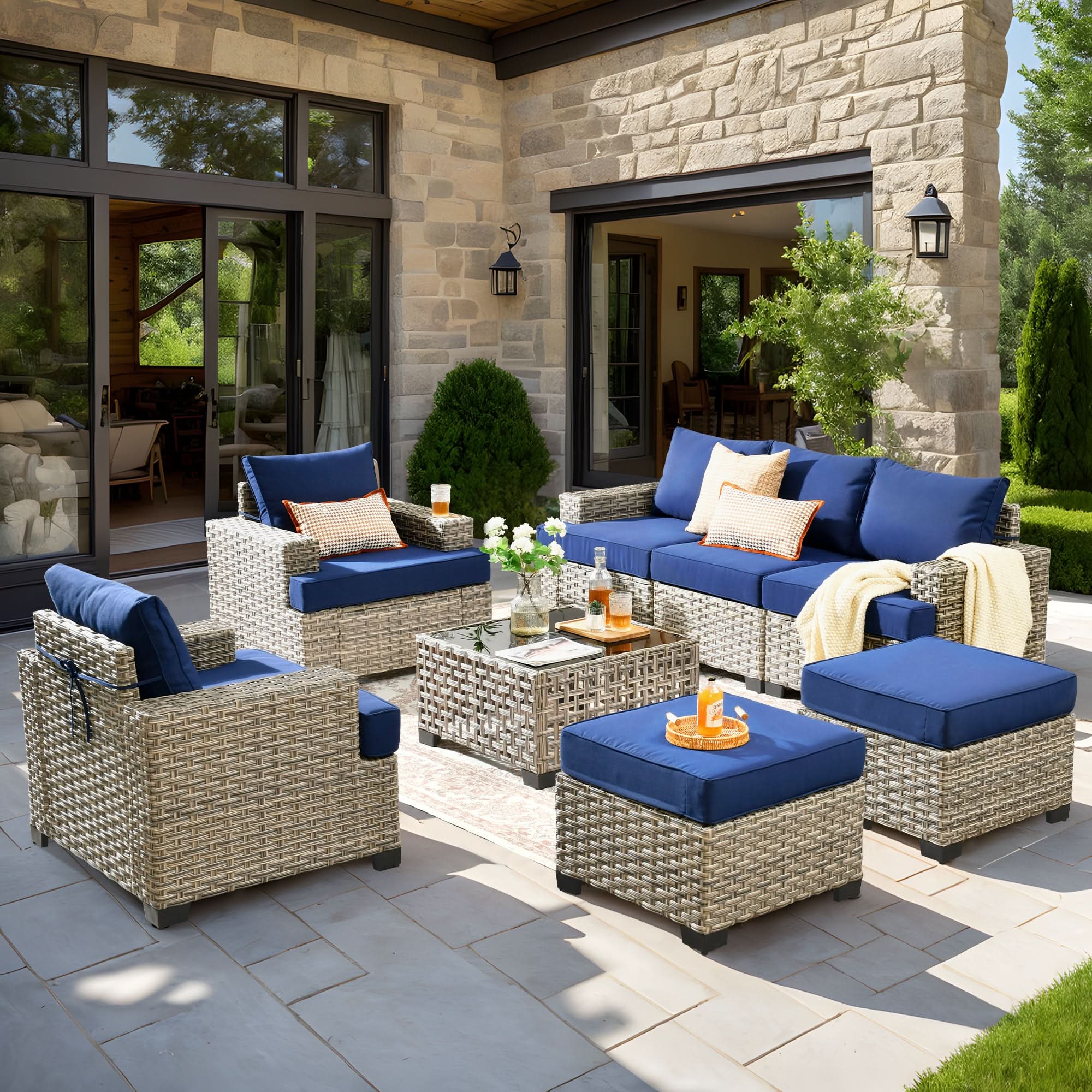 #Color_Coffee Wicker Navy Blue Cushion