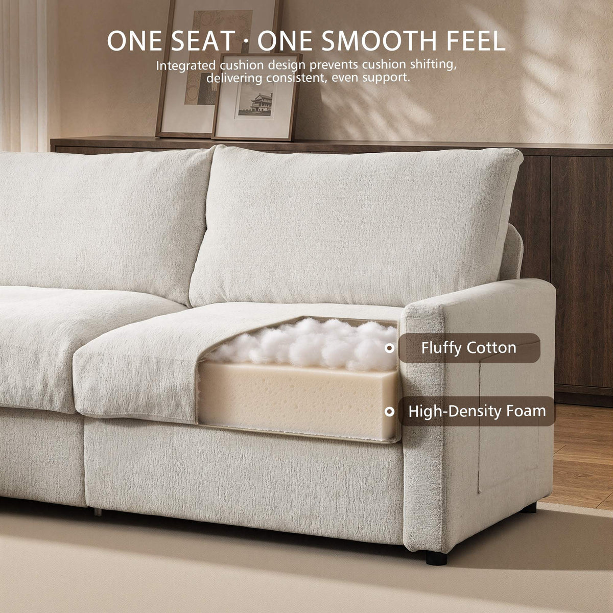 OVIOS 110" U-Shaped Sectional Sofa with 2 Movable Ottomans