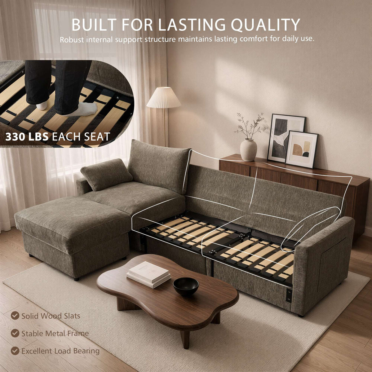 OVIOS 110" U-Shaped Sectional Sofa with 2 Movable Ottomans