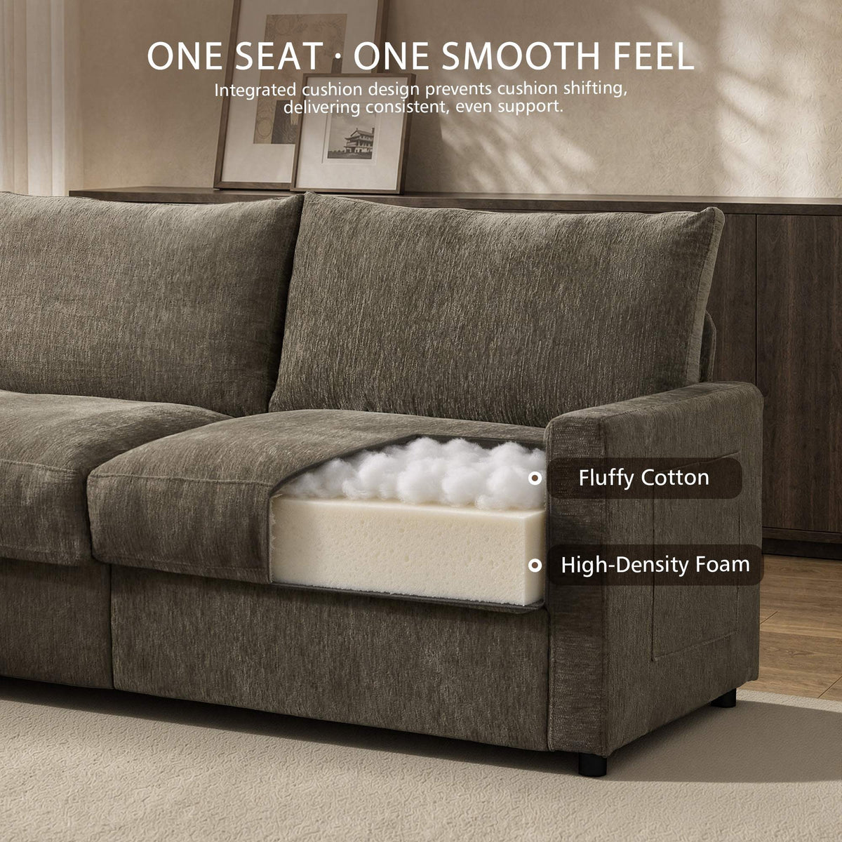 OVIOS 110" U-Shaped Sectional Sofa with 2 Movable Ottomans