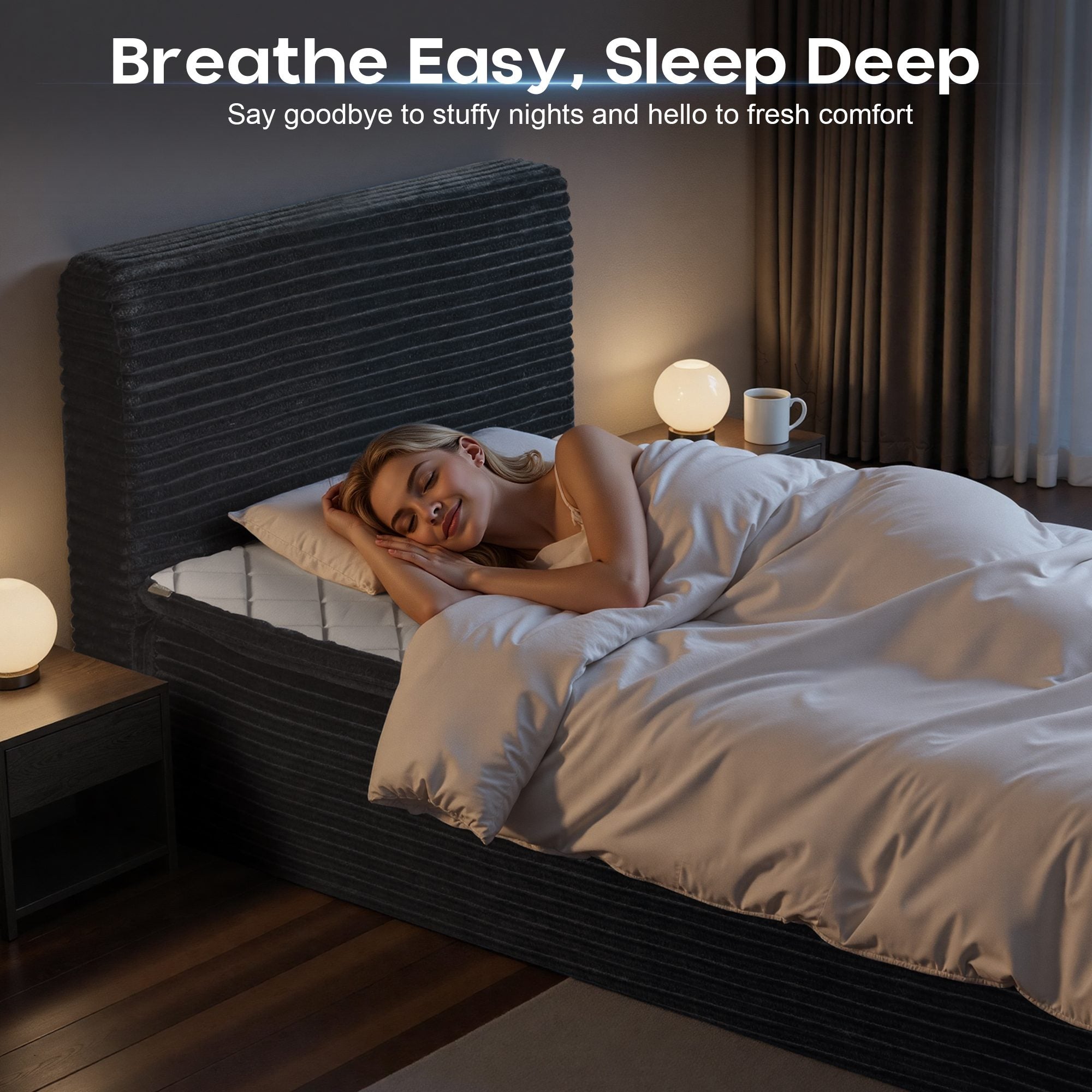 OVIOS Upholstered Bed, No Assembly & Space-Saving for Small Spaces