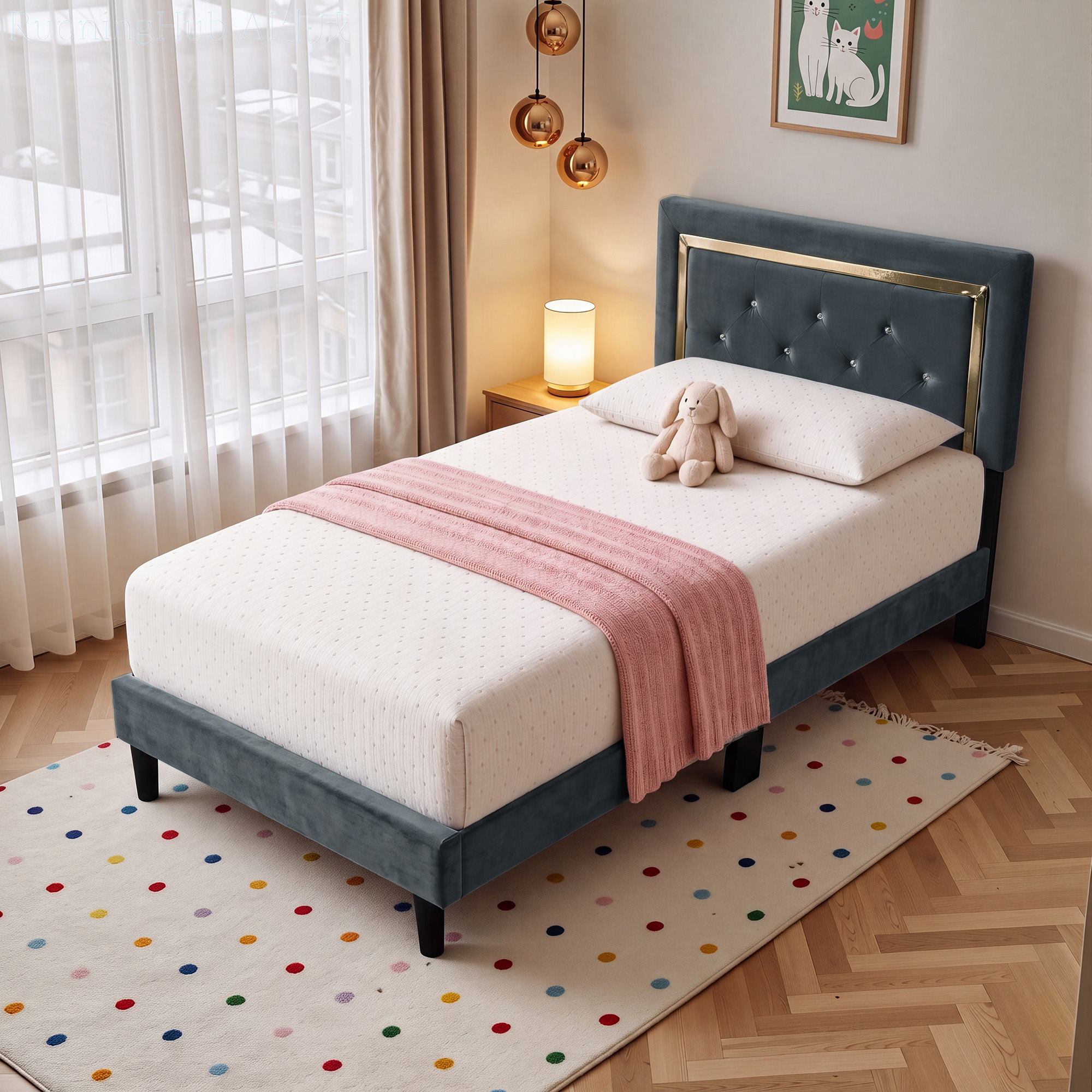 OVIOS Modern Upholstered Platform Bed Frame with Headboard No Box Spring Needed Easy Assembly Noise Free