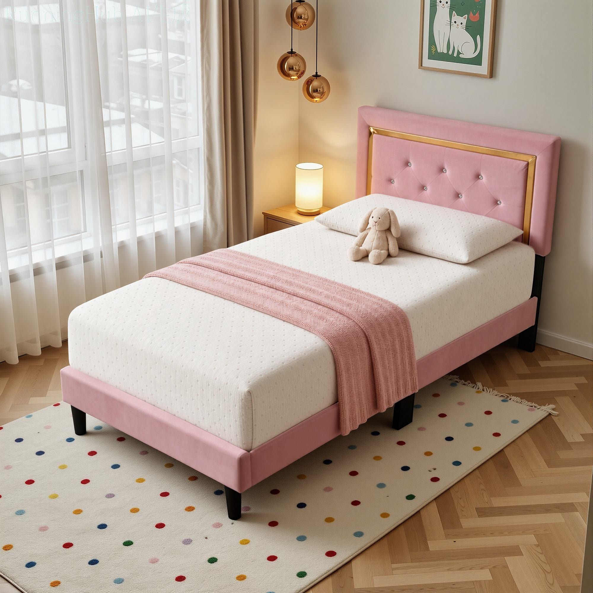 OVIOS Modern Upholstered Platform Bed Frame with Headboard No Box Spring Needed Easy Assembly Noise Free