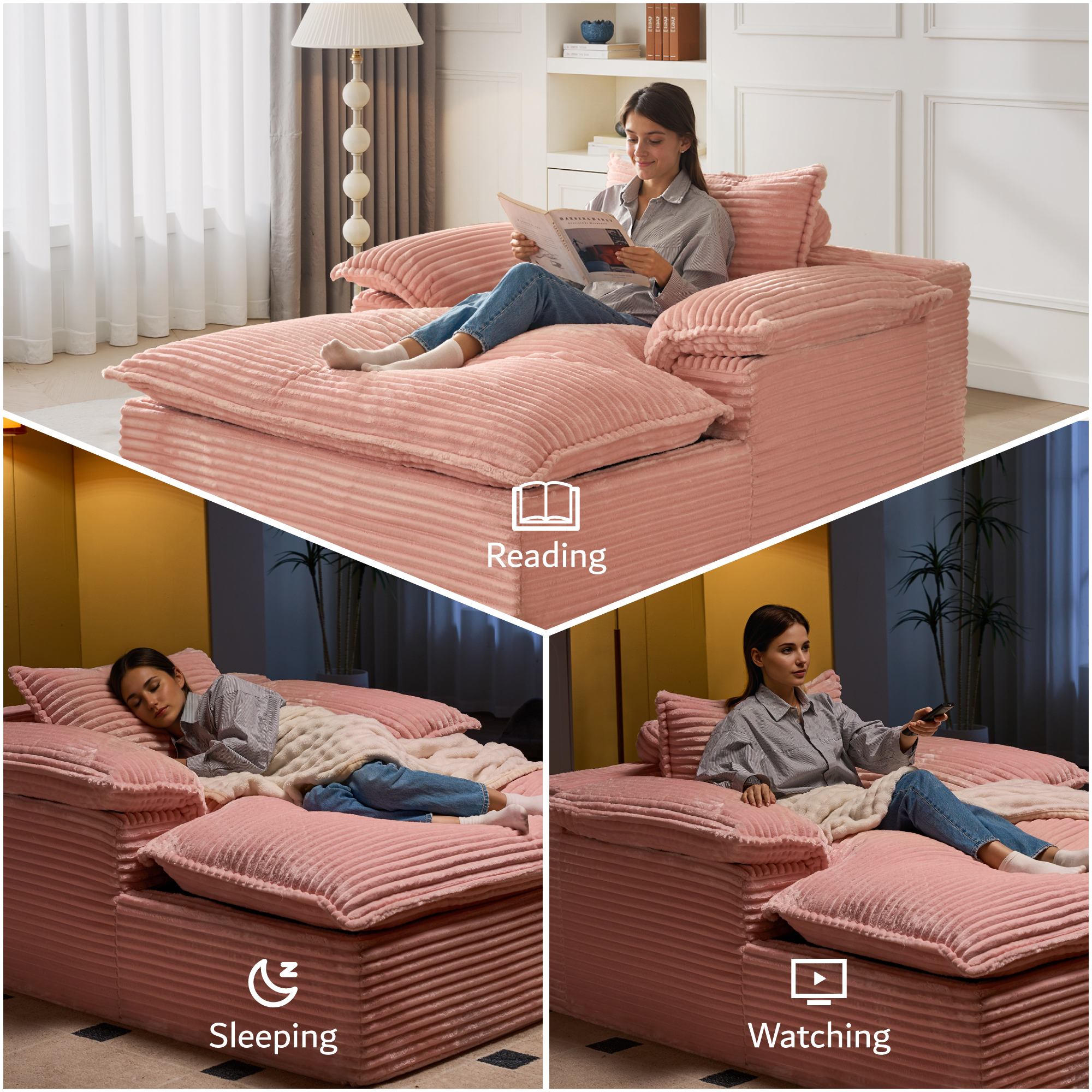 OVIOS 67" Boneless Lounge Chaise with Cloud Plush Sofa Bed, No Assembly Required