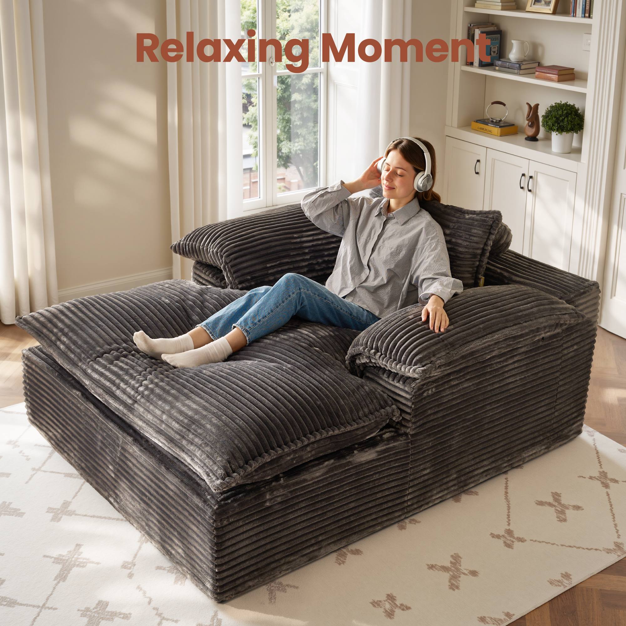 OVIOS 67" Boneless Lounge Chaise with Cloud Plush Sofa Bed, No Assembly Required