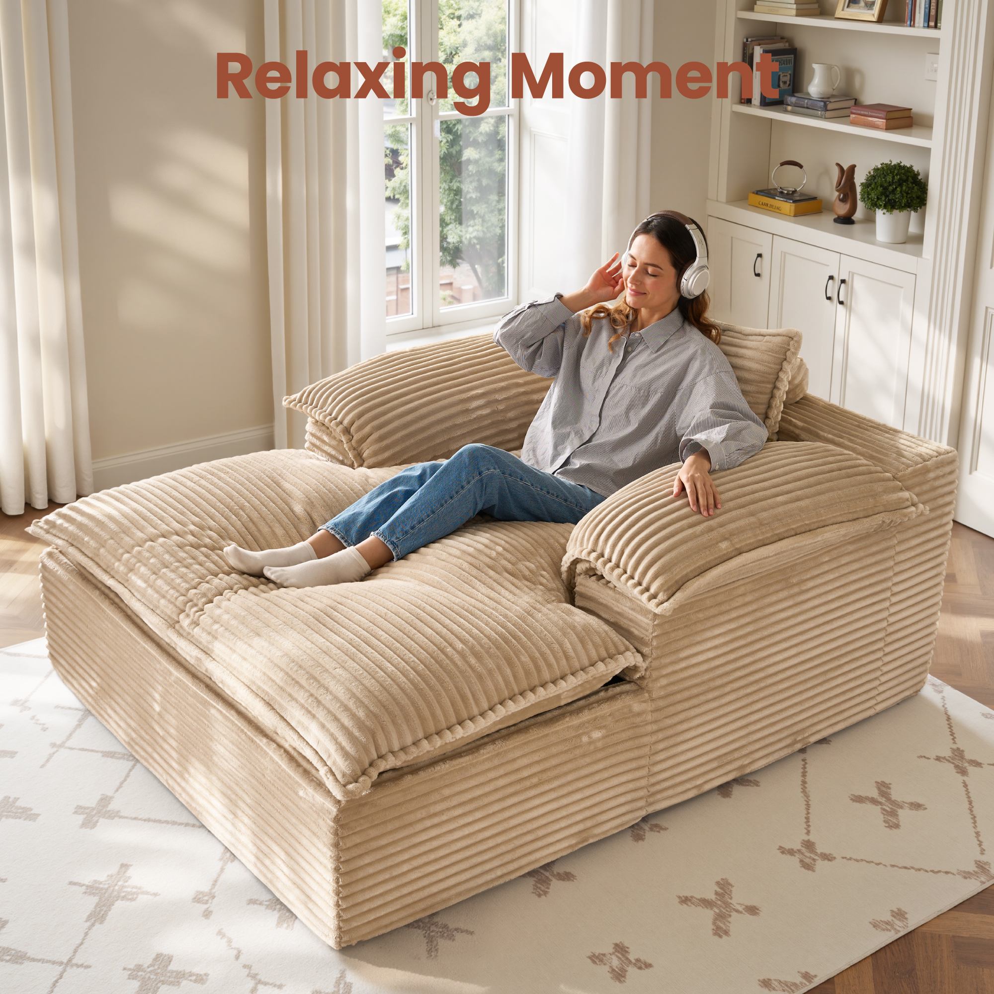 OVIOS 67" Boneless Lounge Chaise with Cloud Plush Sofa Bed, No Assembly Required