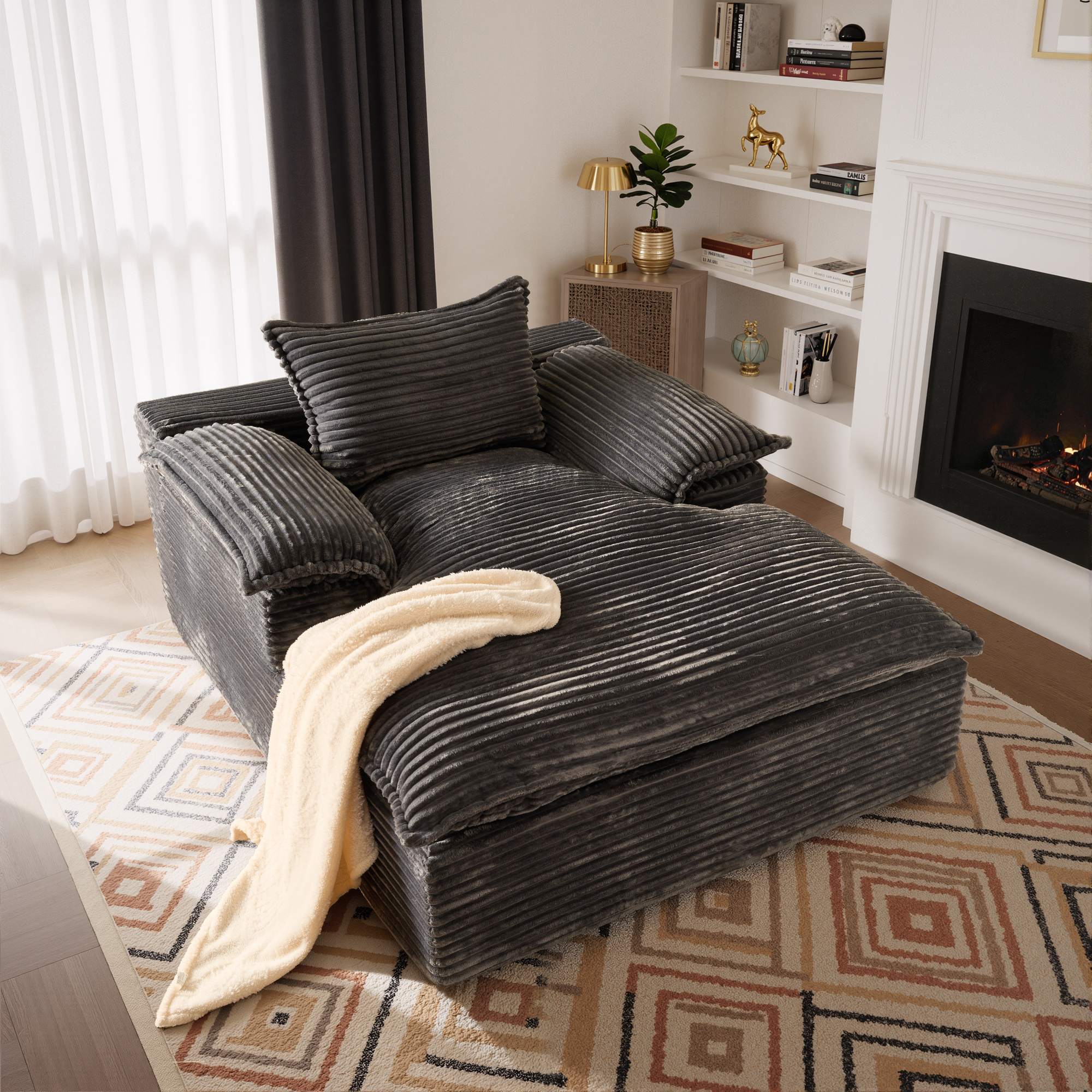 OVIOS 67" Boneless Lounge Chaise with Cloud Plush Sofa Bed, No Assembly Required