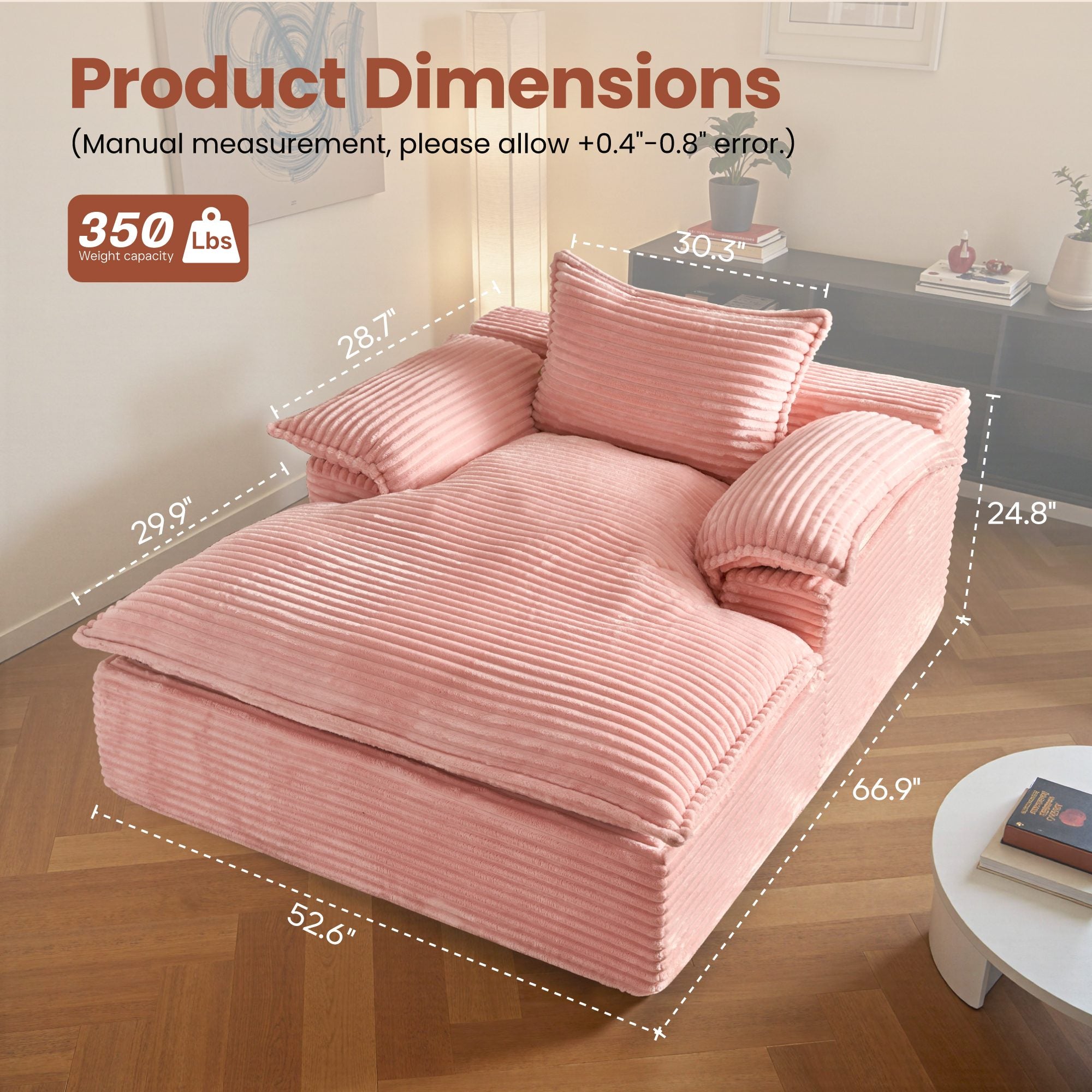 OVIOS 67" Boneless Lounge Chaise with Cloud Plush Sofa Bed, No Assembly Required