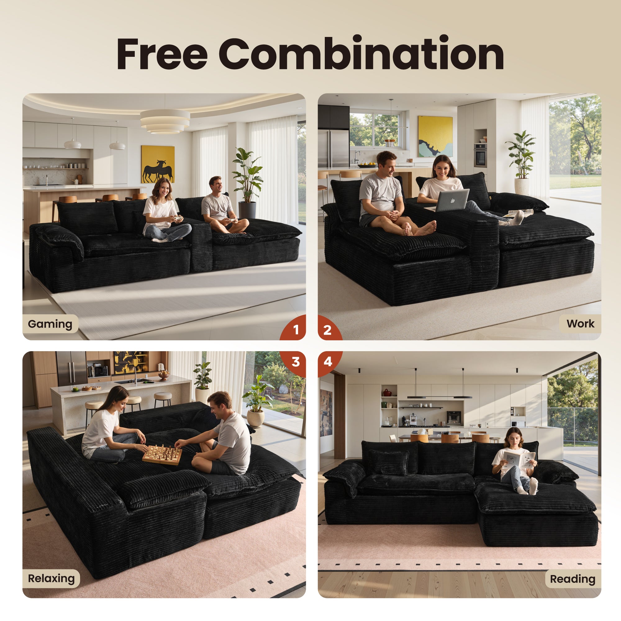 OVIOS 105" Modular Sectional Sofa with Chaise,Deep Seat Cloud Couch, Modern L-Shape