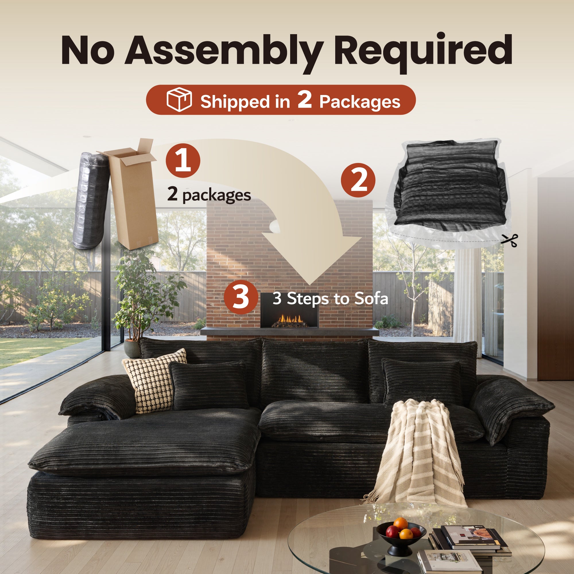 OVIOS 105" Modular Sectional Sofa with Chaise,Deep Seat Cloud Couch, Modern L-Shape