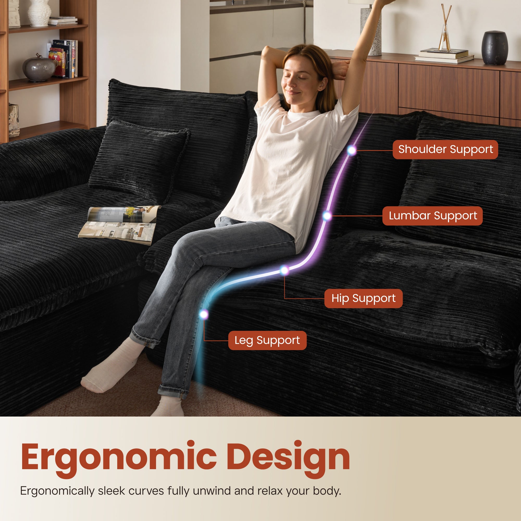 OVIOS 105" Modular Sectional Sofa with Chaise,Deep Seat Cloud Couch, Modern L-Shape