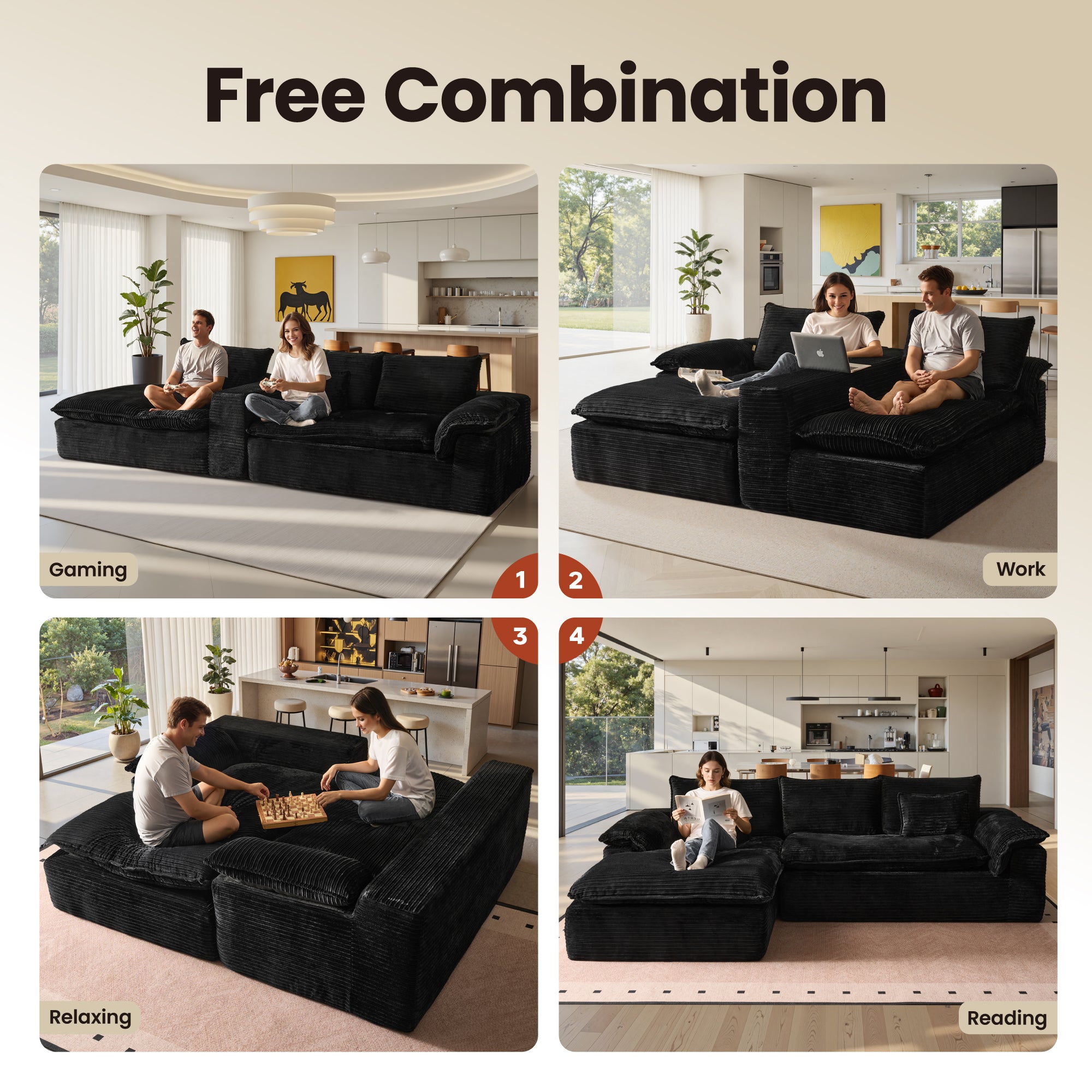 OVIOS 105" Modular Sectional Sofa with Chaise,Deep Seat Cloud Couch, Modern L-Shape