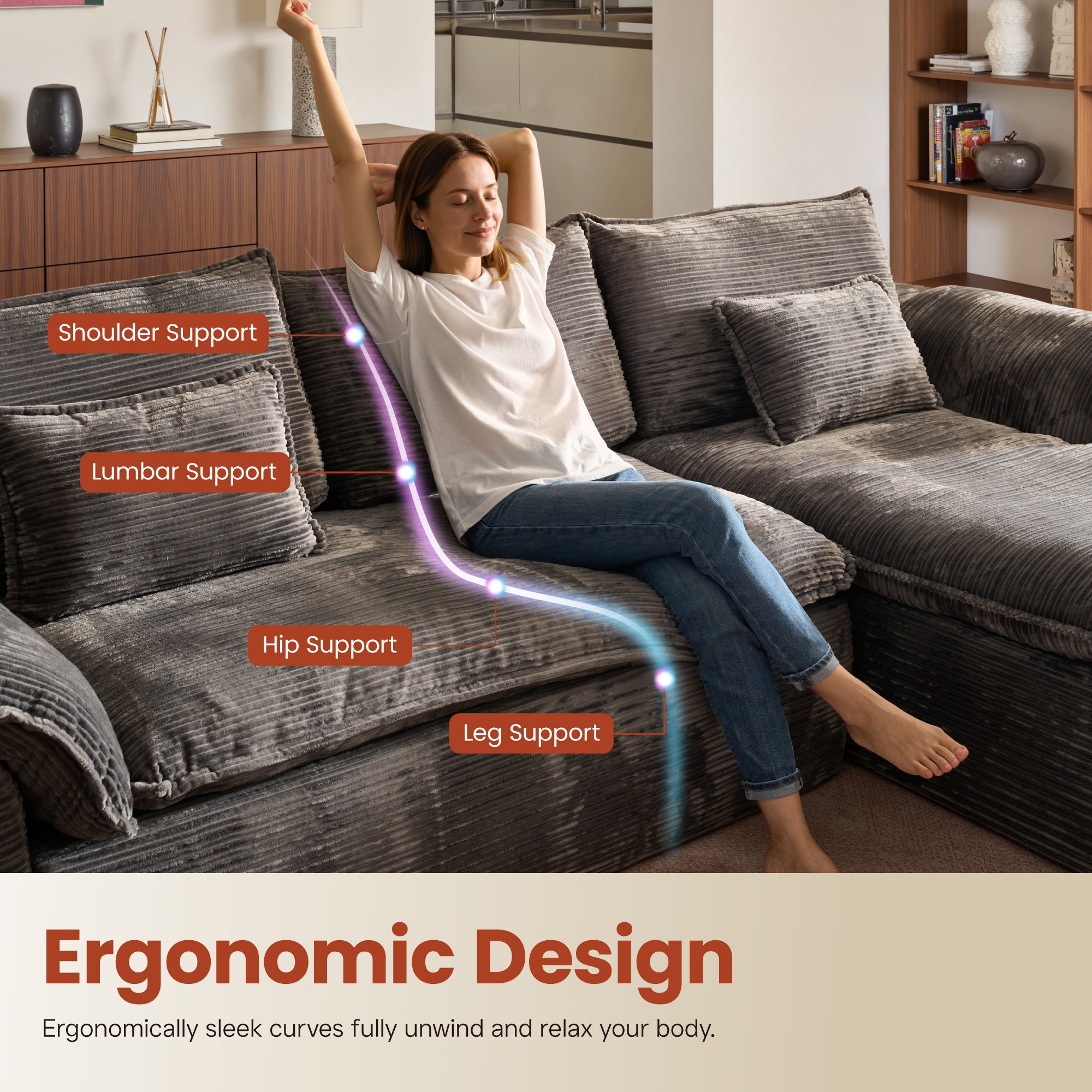 OVIOS 105" Modular Sectional Sofa with Chaise,Deep Seat Cloud Couch, Modern L-Shape