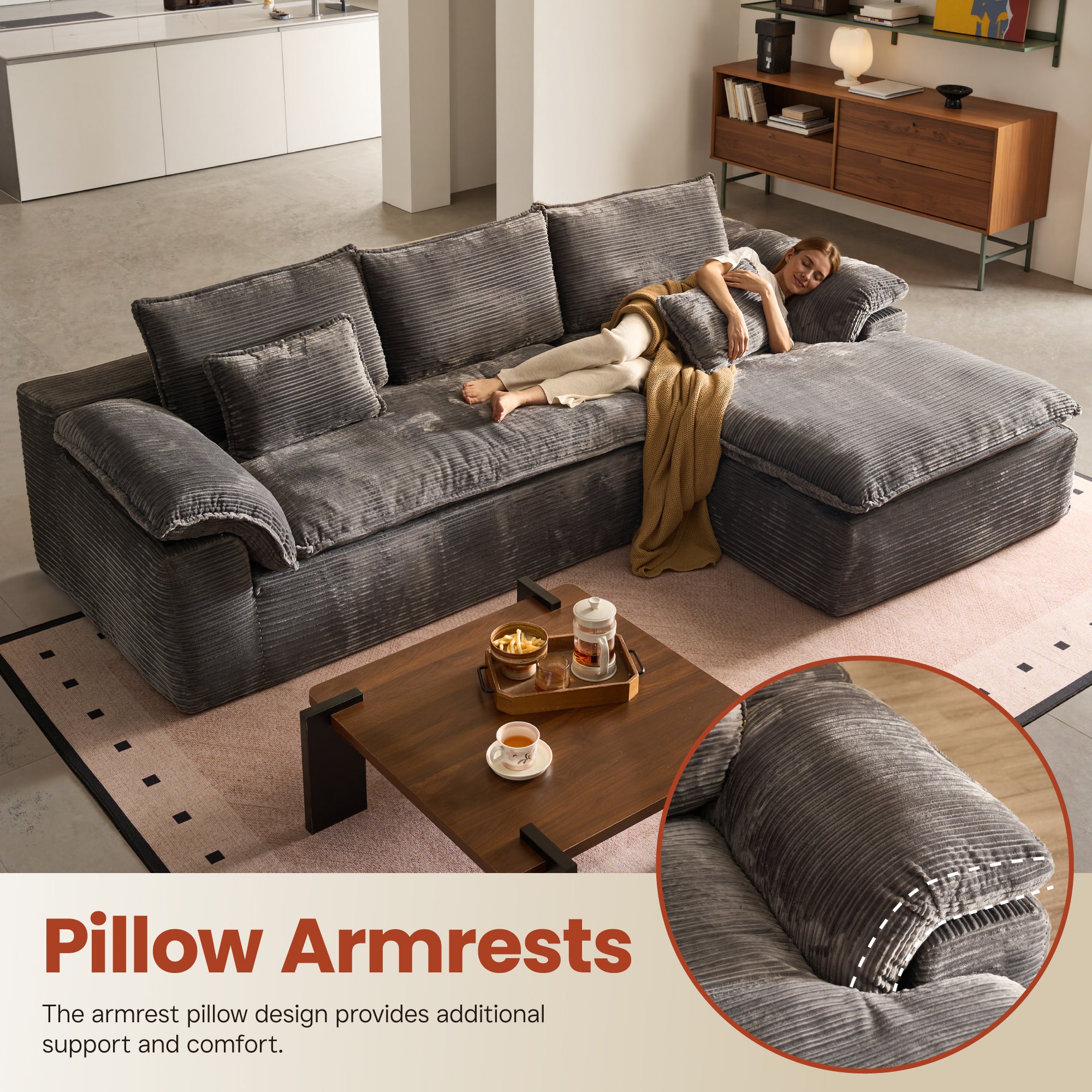 OVIOS 105" Modular Sectional Sofa with Chaise,Deep Seat Cloud Couch, Modern L-Shape