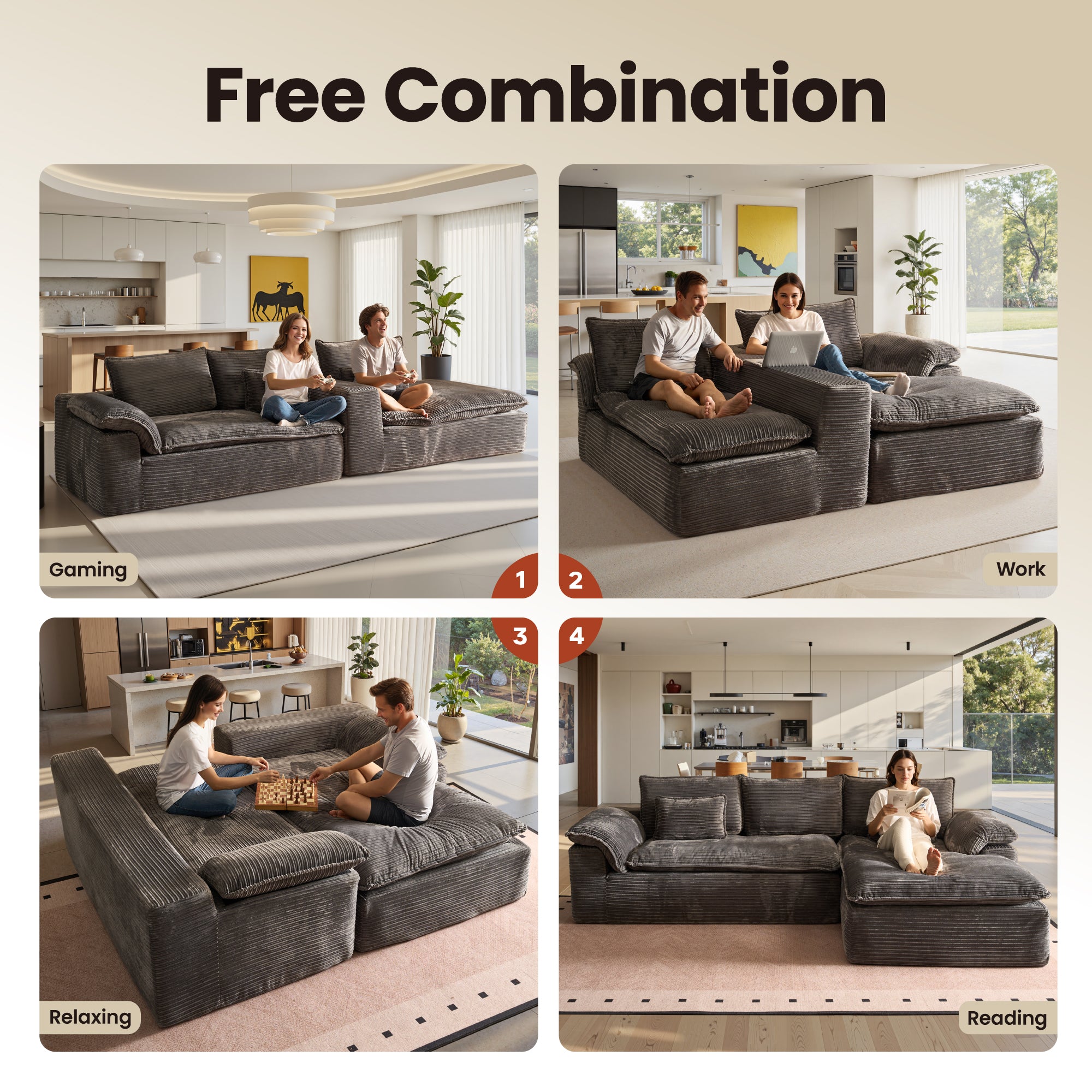 OVIOS 105" Modular Sectional Sofa with Chaise,Deep Seat Cloud Couch, Modern L-Shape