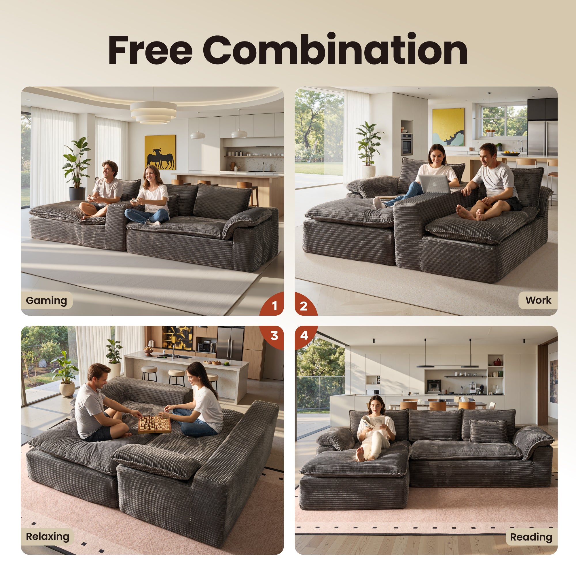 OVIOS 105" Modular Sectional Sofa with Chaise,Deep Seat Cloud Couch, Modern L-Shape