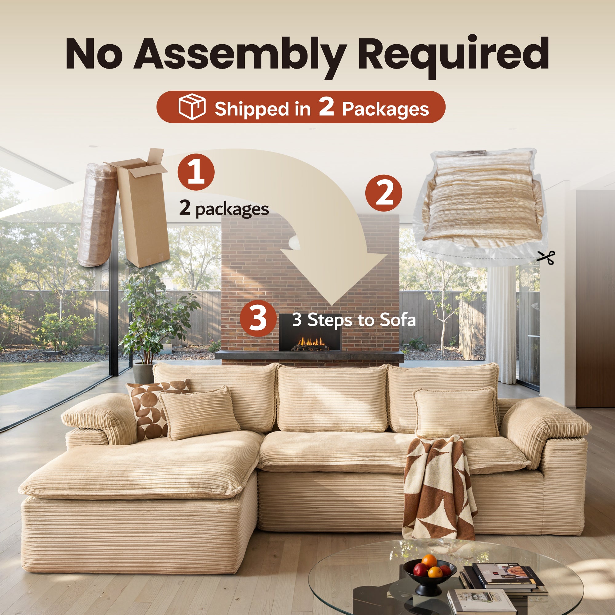 OVIOS 105" Modular Sectional Sofa with Chaise,Deep Seat Cloud Couch, Modern L-Shape