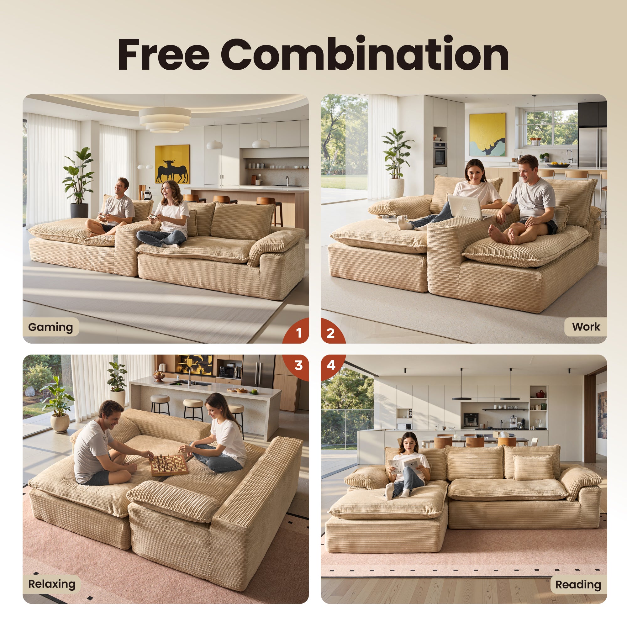 OVIOS 105" Modular Sectional Sofa with Chaise,Deep Seat Cloud Couch, Modern L-Shape