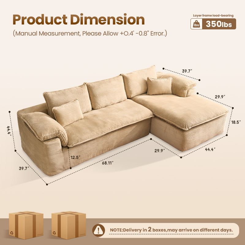 OVIOS 105" Modular Sectional Sofa with Chaise,Deep Seat Cloud Couch, Modern L-Shape