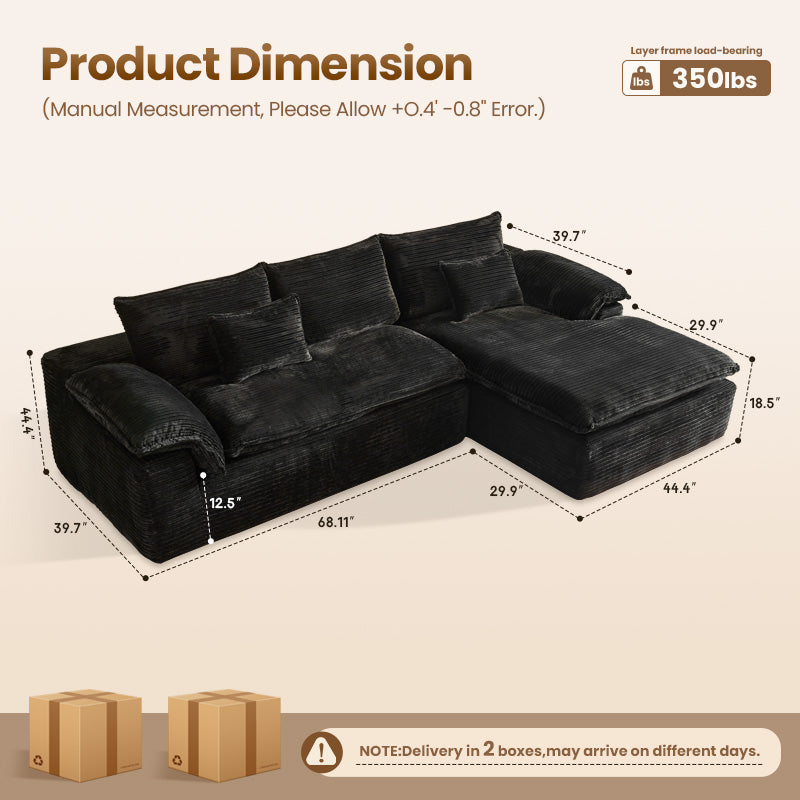 OVIOS 105" Modular Sectional Sofa with Chaise,Deep Seat Cloud Couch, Modern L-Shape