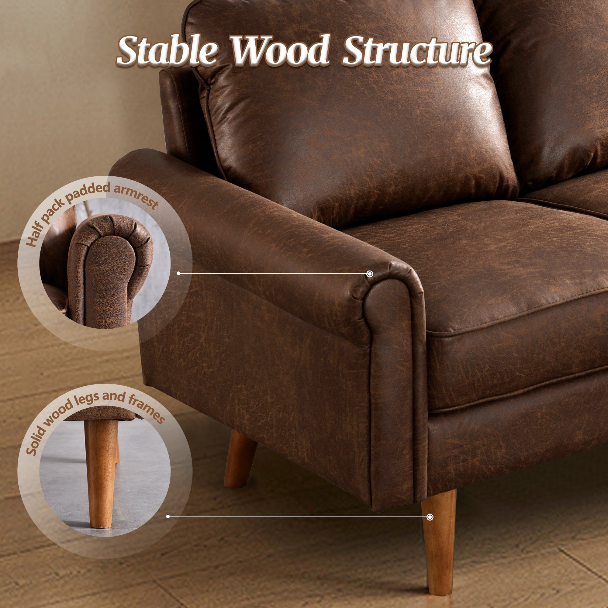 OVIOS 73.6'' Mid Century Style Sofa 3 Seater