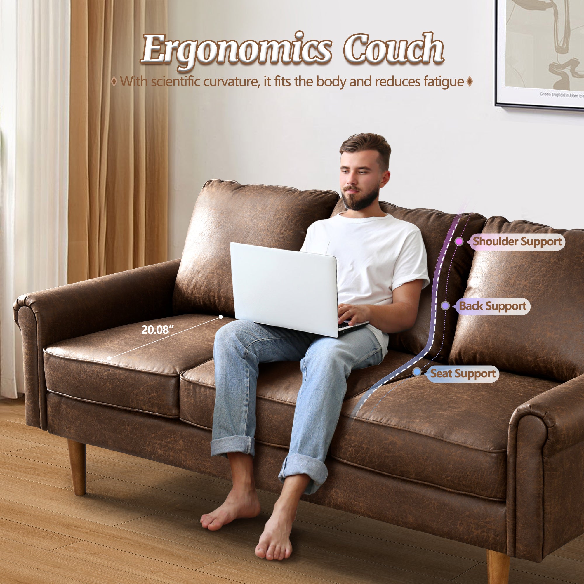 OVIOS 73.6'' Mid Century Style Sofa 3 Seater