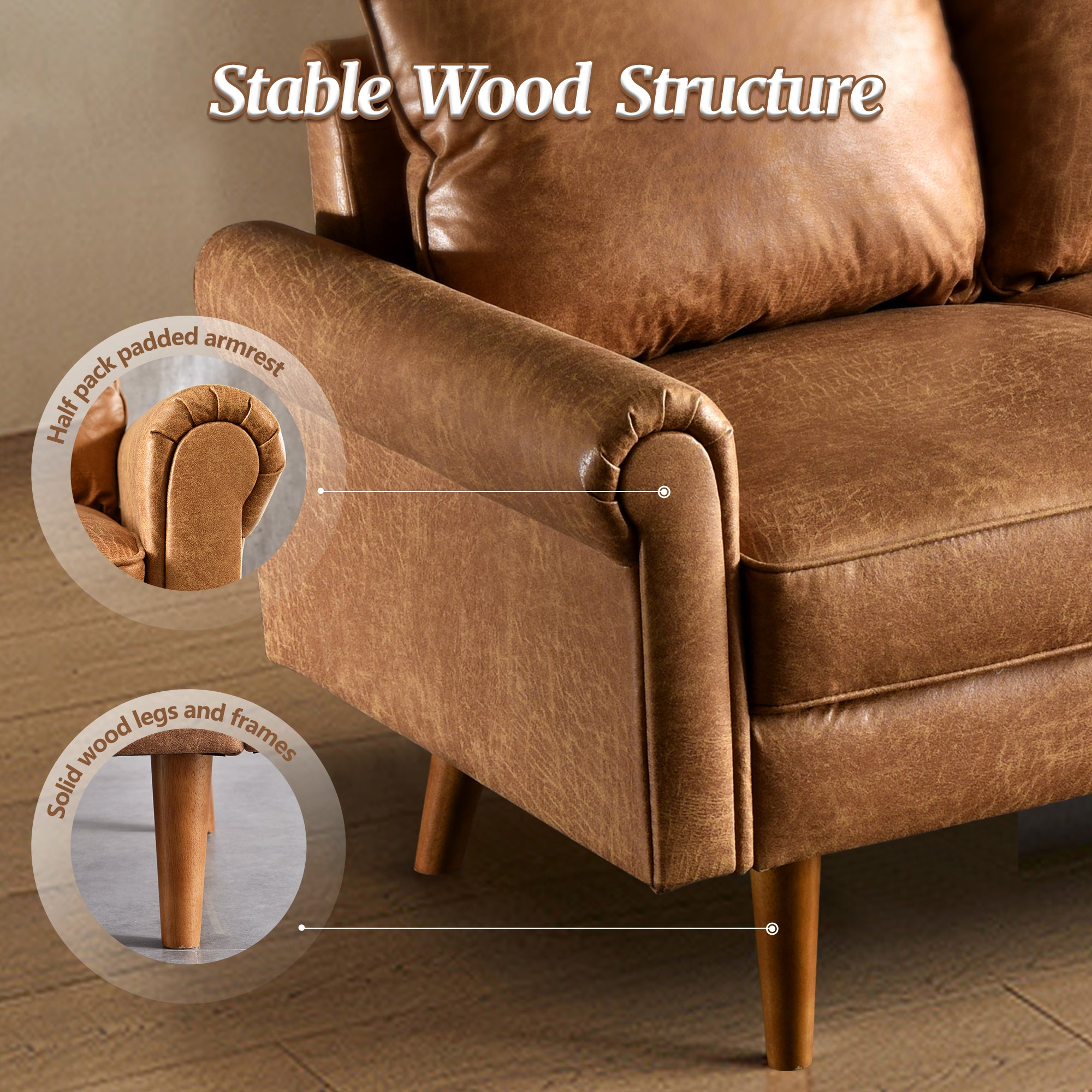 OVIOS 73.6'' Mid Century Style Sofa 3 Seater