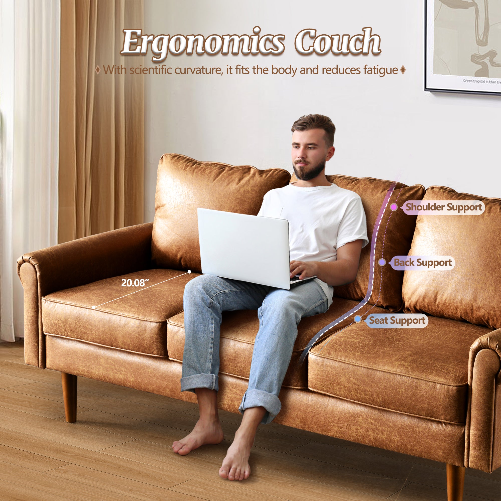 OVIOS 73.6'' Mid Century Style Sofa 3 Seater