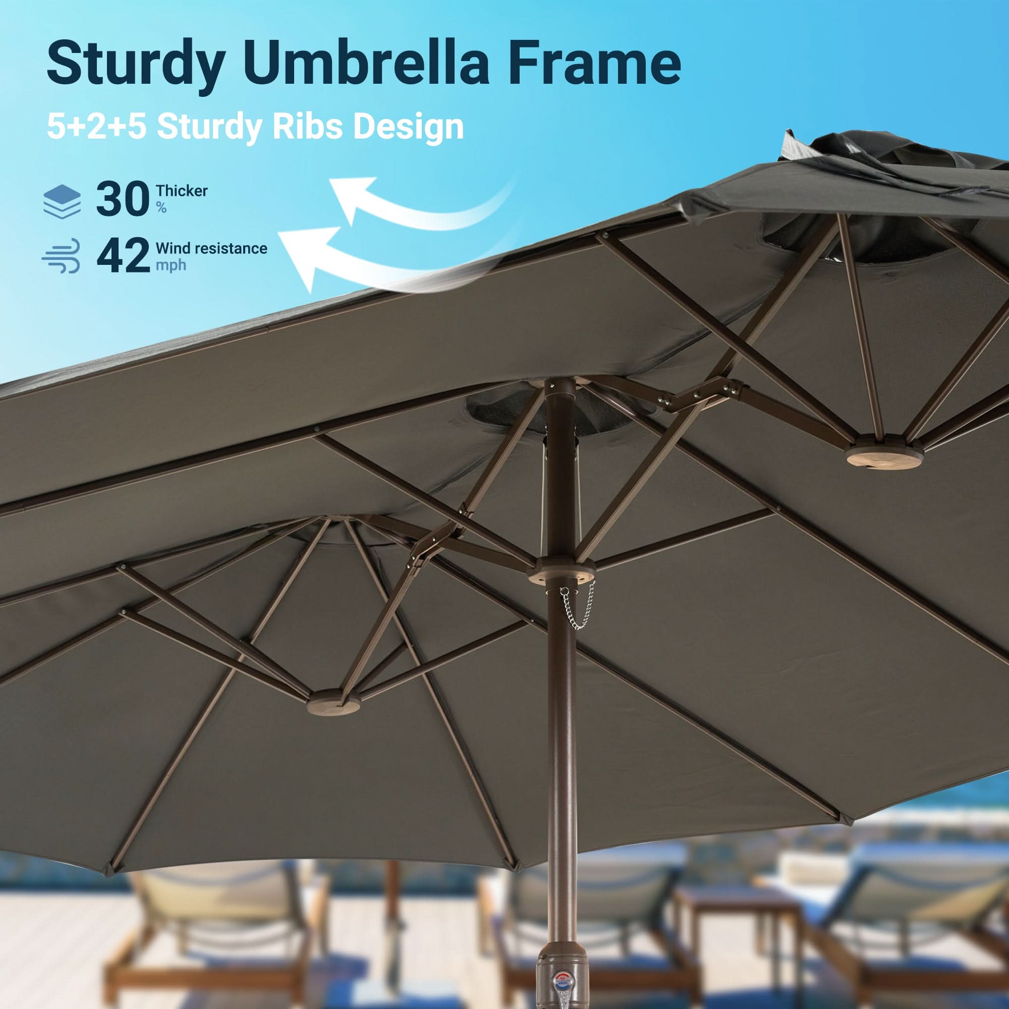 OVIOS 15FT Double-Sided Patio Market Umbrella with Base