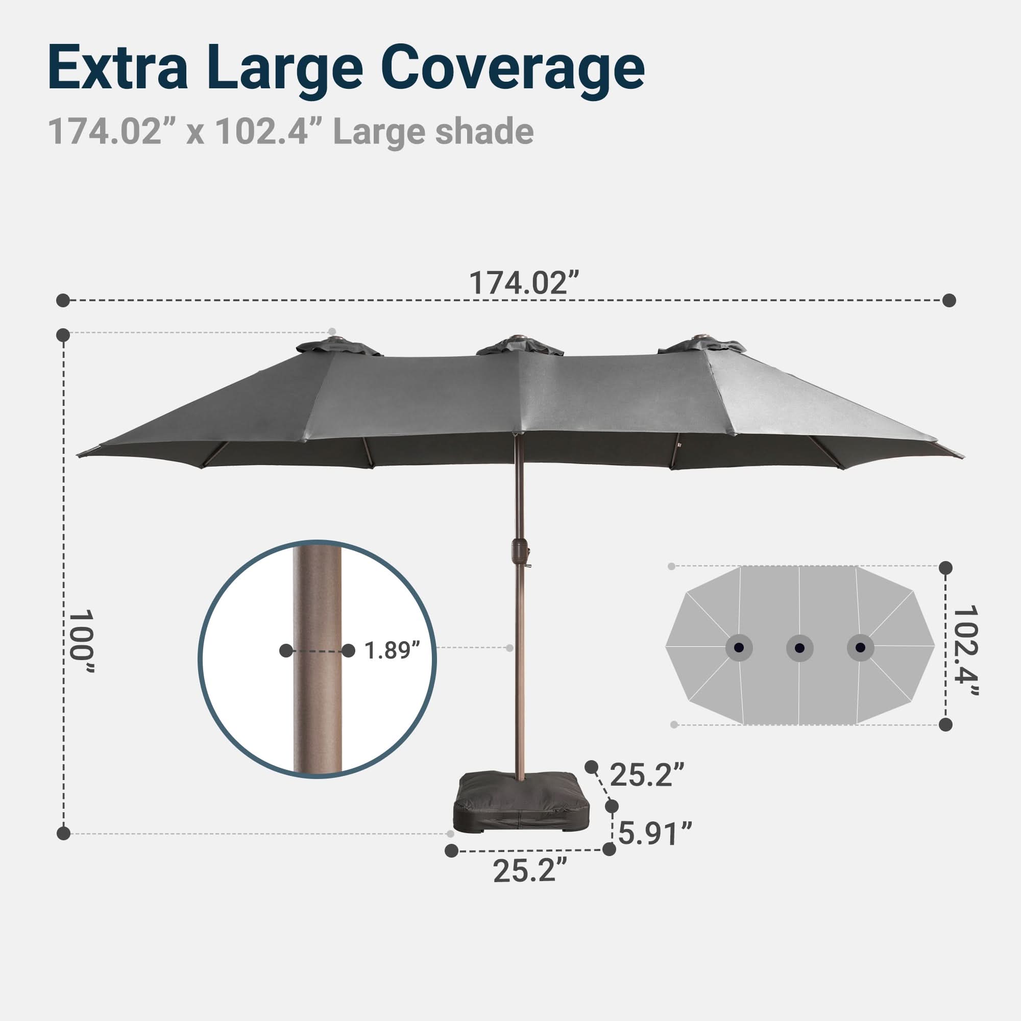 OVIOS 15FT Double-Sided Patio Market Umbrella with Base