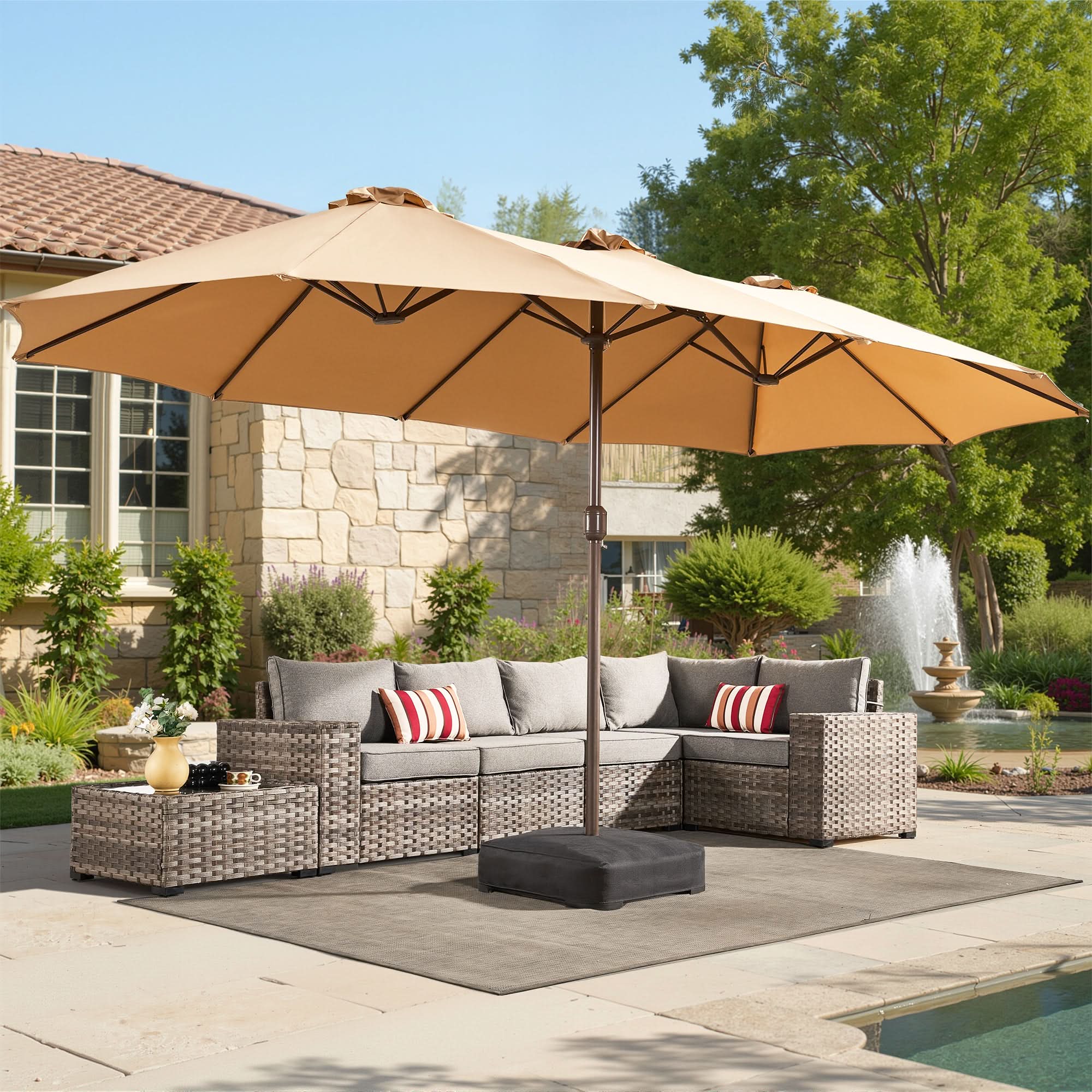 OVIOS 15FT Double-Sided Patio Market Umbrella with Base