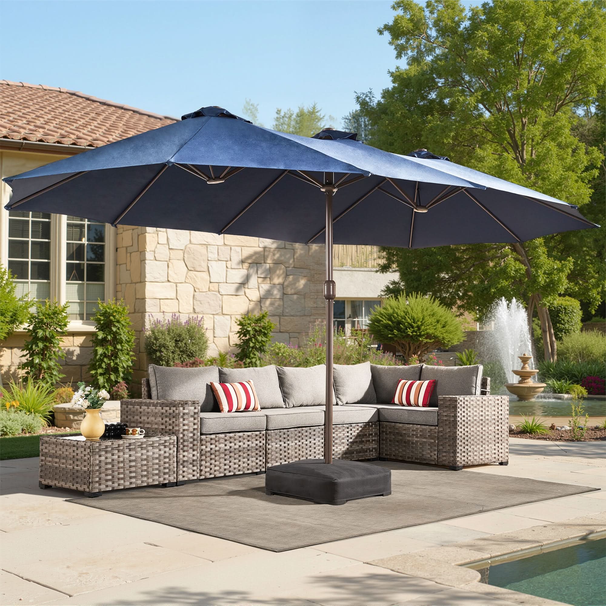 OVIOS 15FT Double-Sided Patio Market Umbrella with Base
