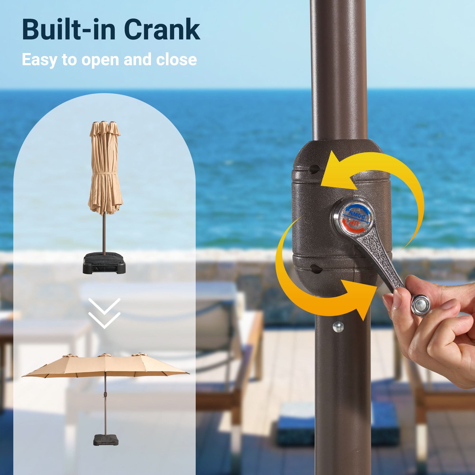 OVIOS 15FT Double-Sided Patio Market Umbrella with Base