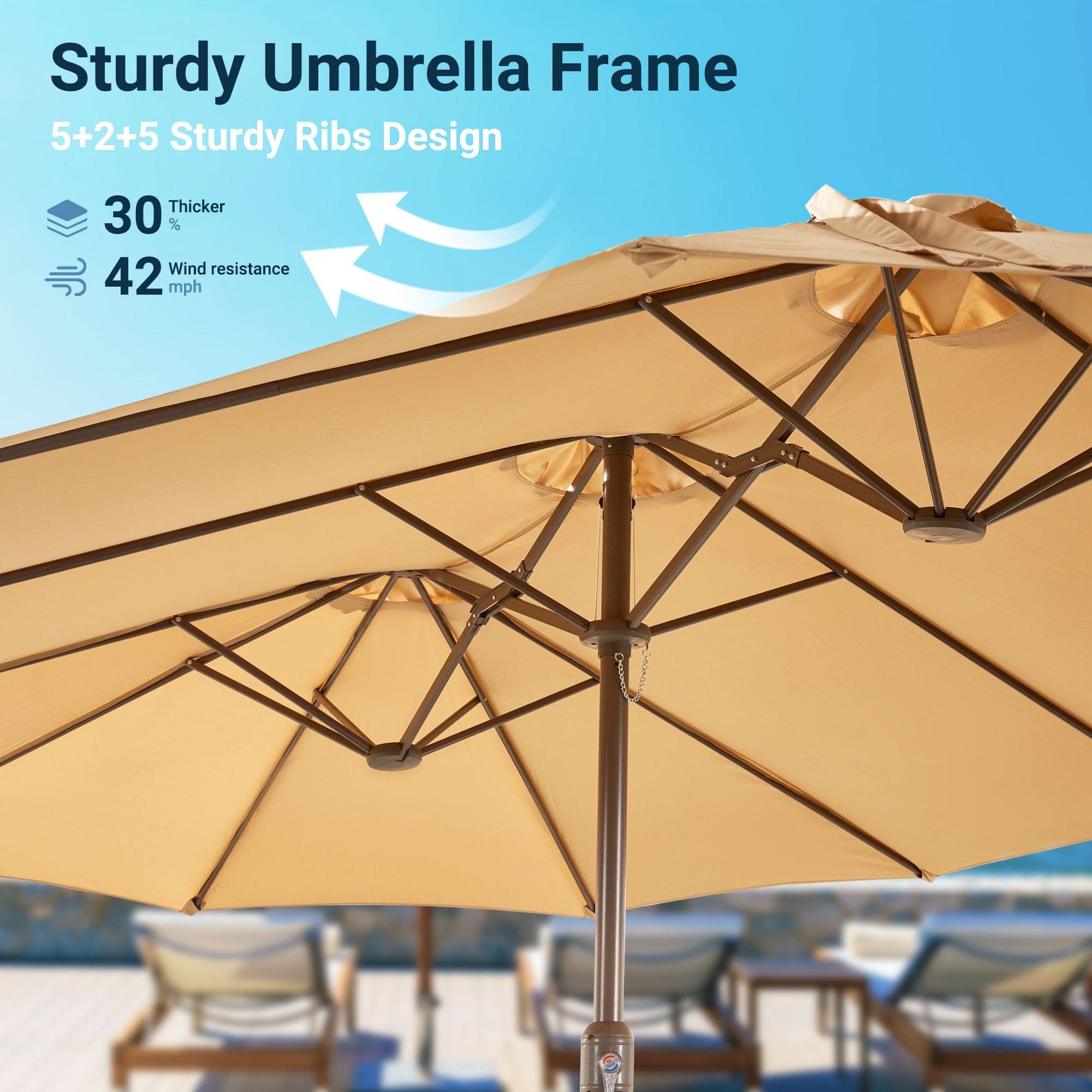OVIOS 15FT Double-Sided Patio Market Umbrella with Base