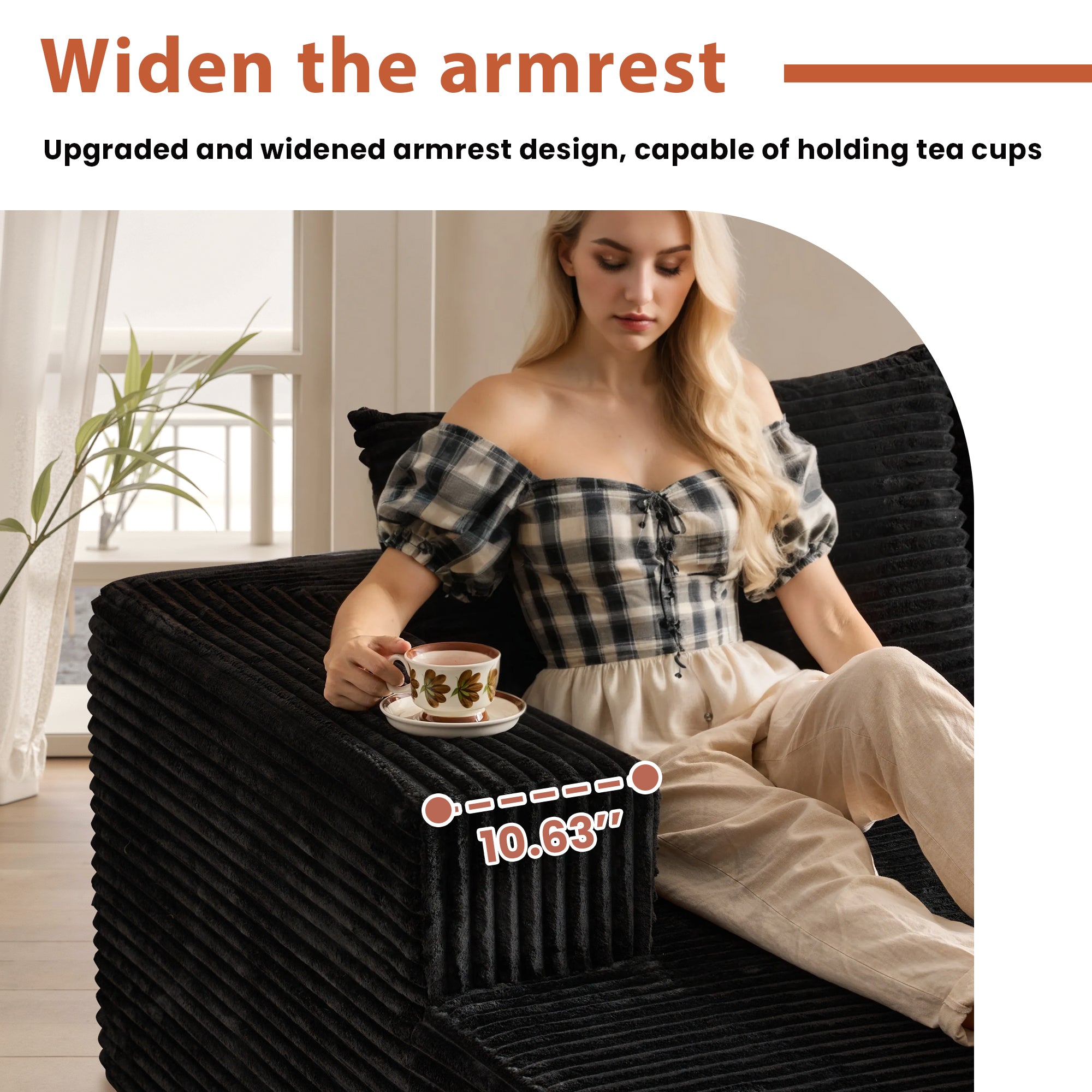 OVIOS 134" U-Shape Modular Couch , Plush Corduroy Fabric, No Assembly Required